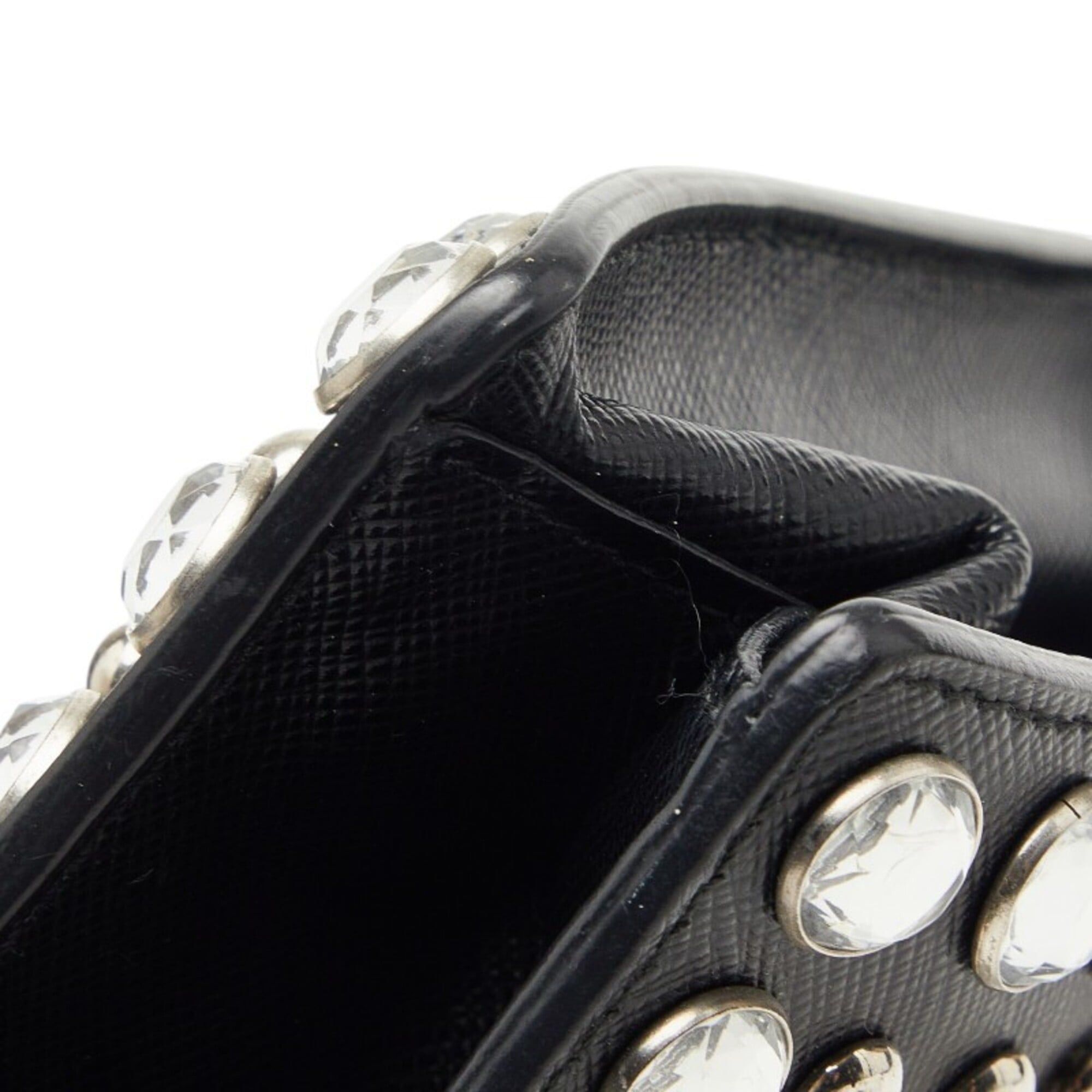 Prada Prada Studded Handbag Shoulder Bag 2-Way Black Saffiano Leather with Rhinestones Women's PRADA Size ONE SIZE - 5 Thumbnail