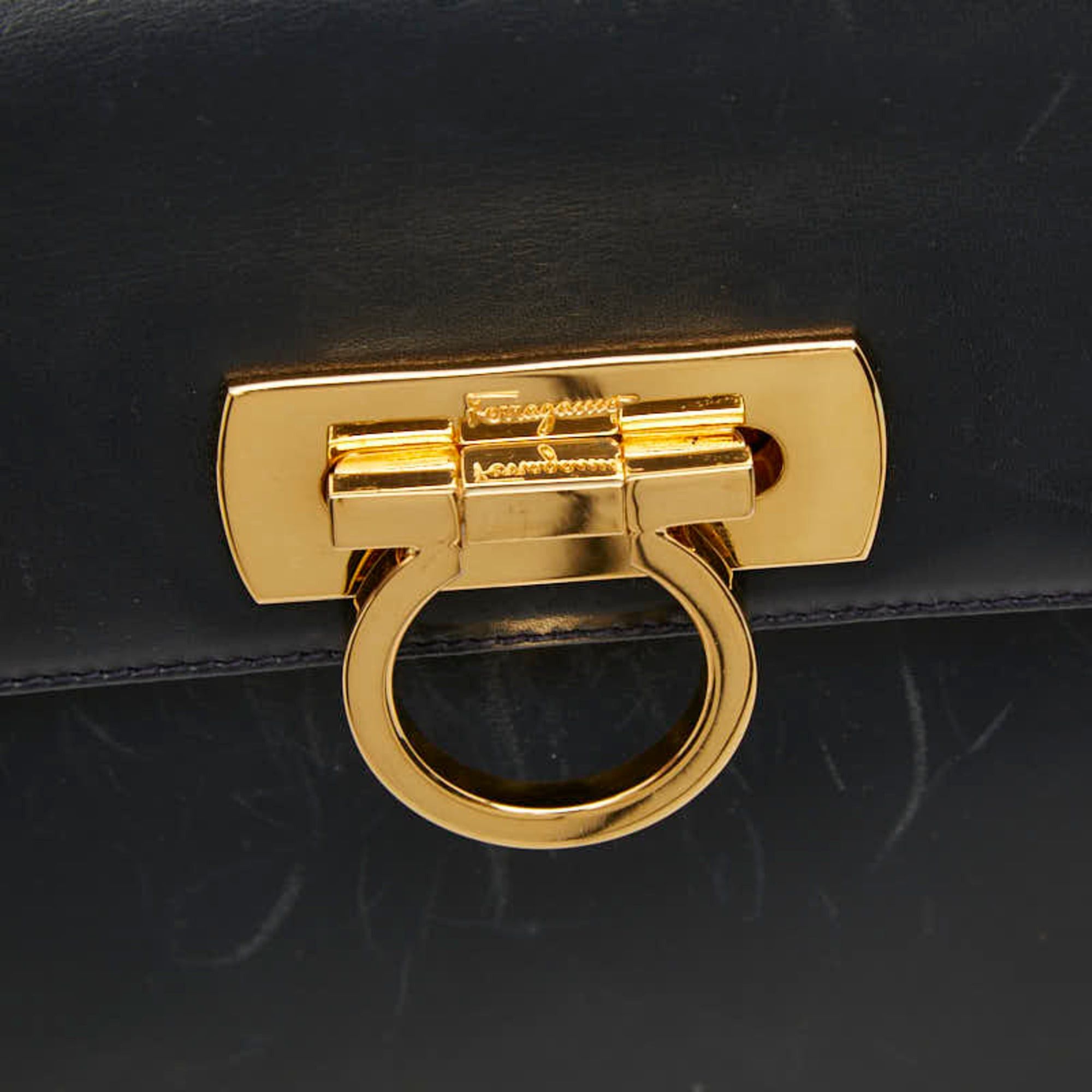 Salvatore Ferragamo Salvatore Ferragamo Gancini Handbag Shoulder Bag 2-Way Navy Leather Women's Size ONE SIZE - 10 Thumbnail