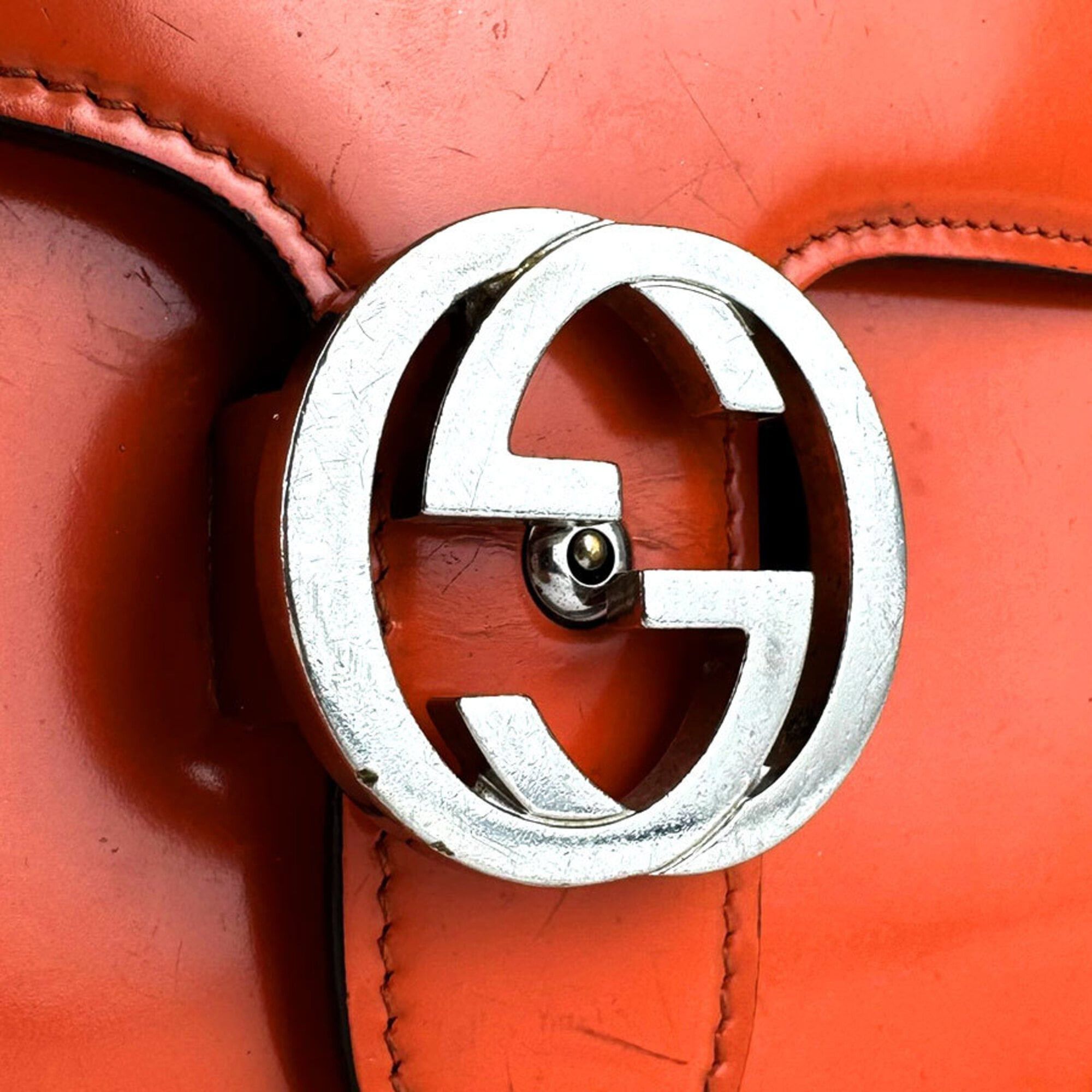 Gucci Gucci Interlocking G Shoulder Bag, Leather, Metal, Orange, Silver, Women's, 387609, Free Shipping, z9197 Size ONE SIZE - 11 Thumbnail