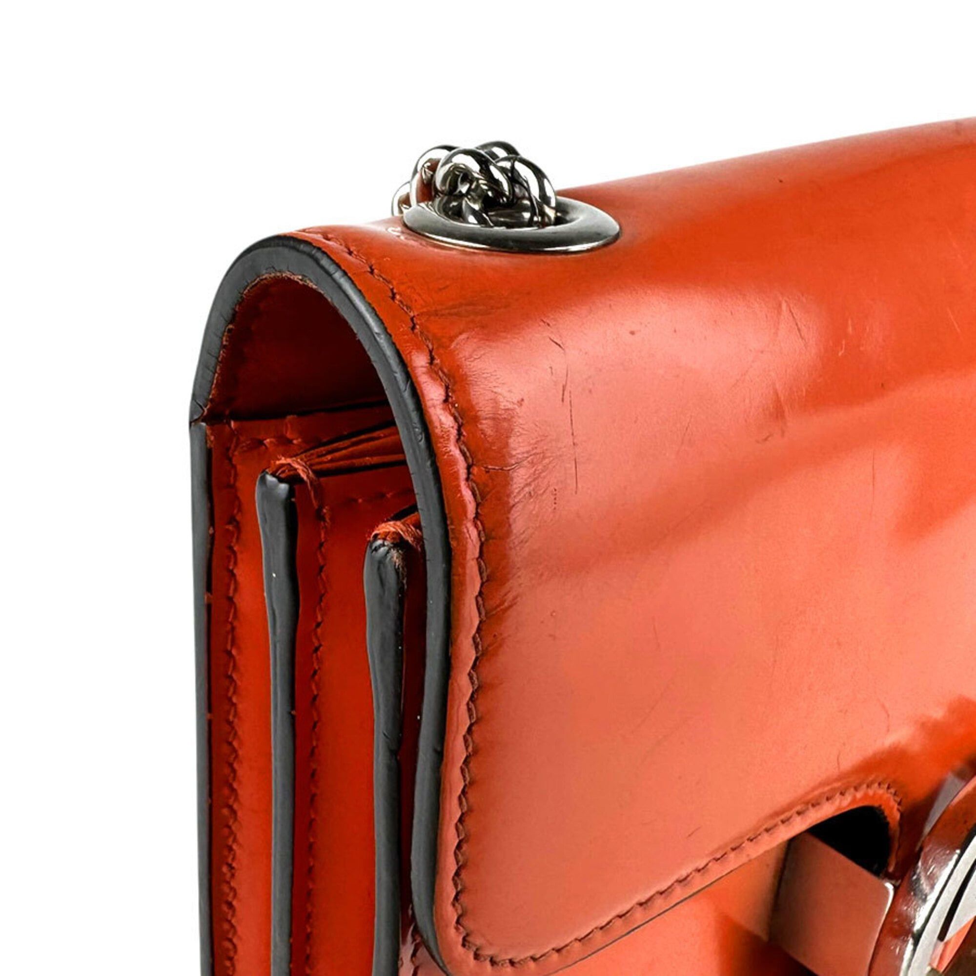 Gucci Gucci Interlocking G Shoulder Bag, Leather, Metal, Orange, Silver, Women's, 387609, Free Shipping, z9197 Size ONE SIZE - 6 Thumbnail