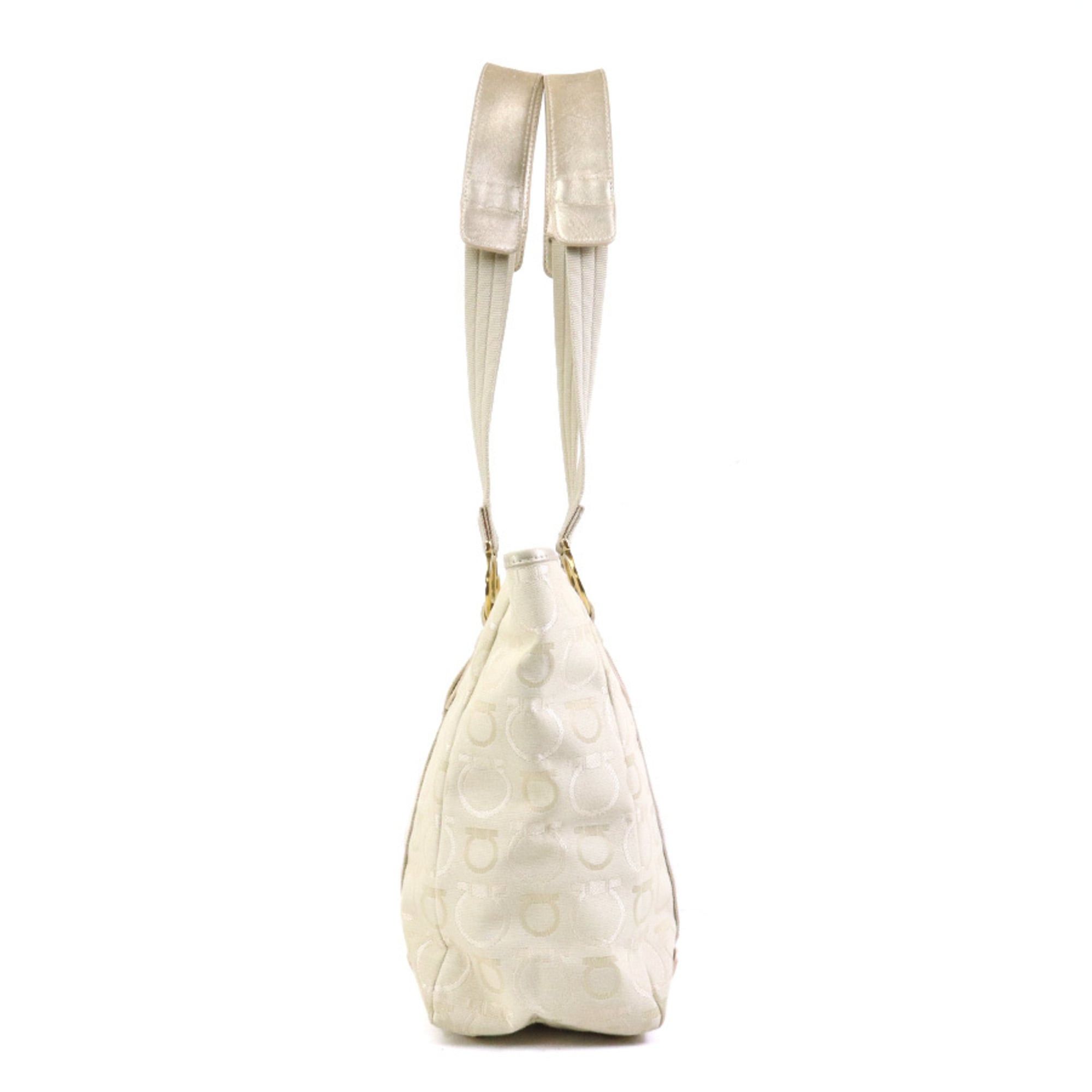 Salvatore Ferragamo Salvatore Ferragamo shoulder bag, Gancini design, canvas and leather, light beige gold, women's, free shipping, e61701a Size ONE SIZE - 2 Thumbnail