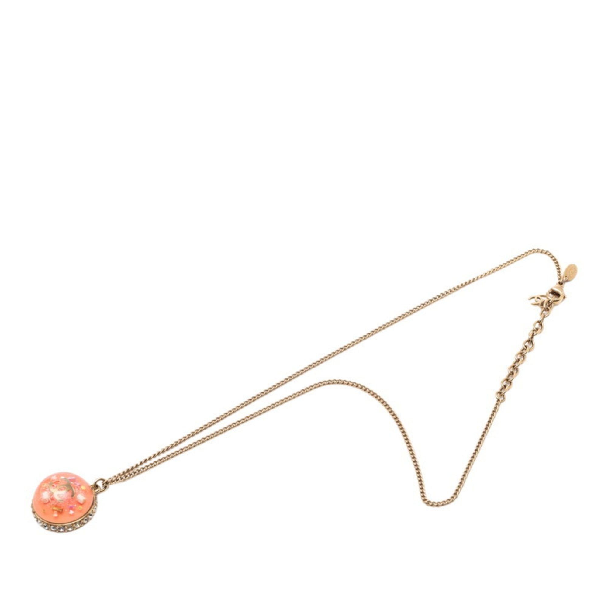 Chanel Chanel Coco Mark Dome Necklace, Gold and Pink Plated Rhinestones, Women's CHANEL Size ONE SIZE - 3 Thumbnail