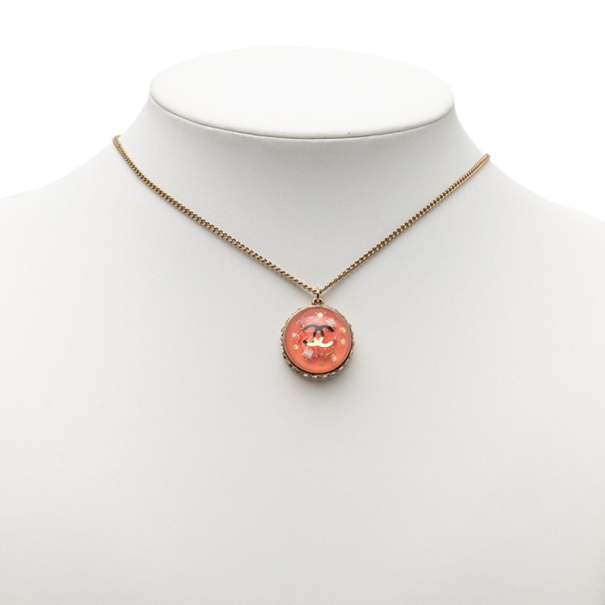 Chanel Chanel Coco Mark Dome Necklace, Gold and Pink Plated Rhinestones, Women's CHANEL Size ONE SIZE - 6 Thumbnail