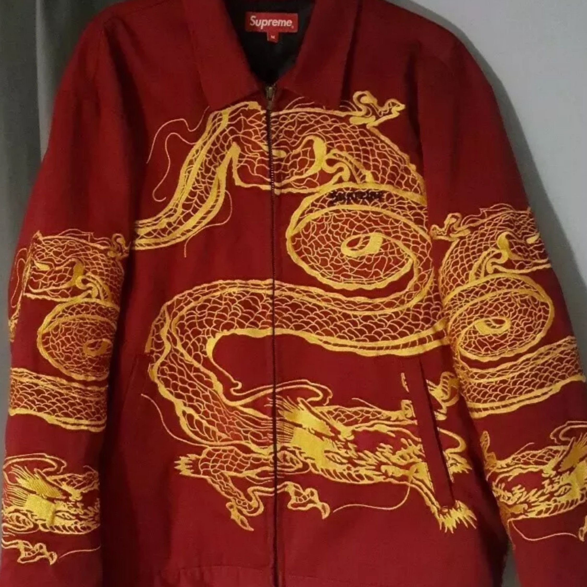 Supreme dragon work hot sale jacket red