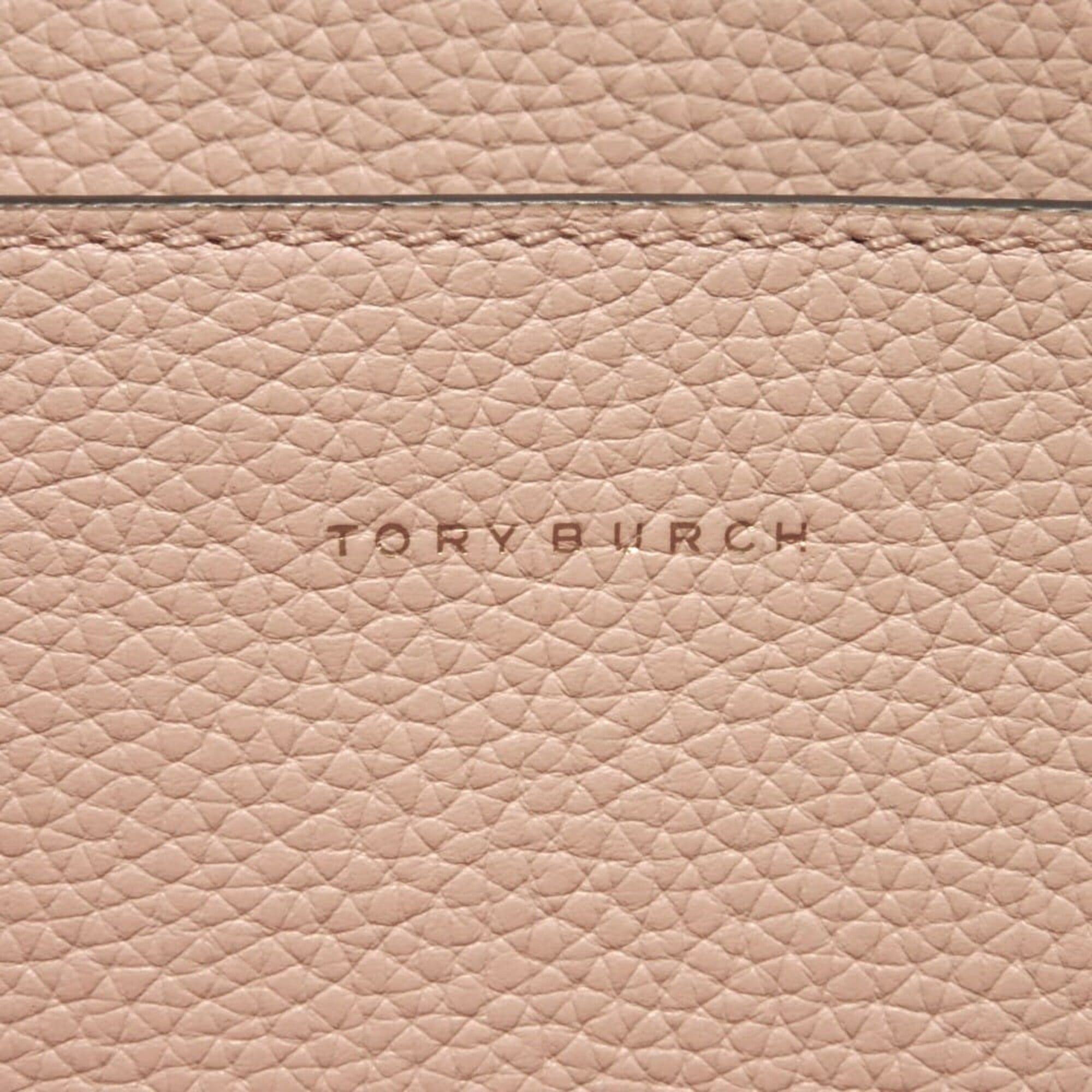 Tory Burch Tory Burch Blake Tote Bag, Pebbled Calf Leather, Yellow Bicolor, Double T Metal, Shell Pink, 85984, Women's Size ONE SIZE - 6 Thumbnail