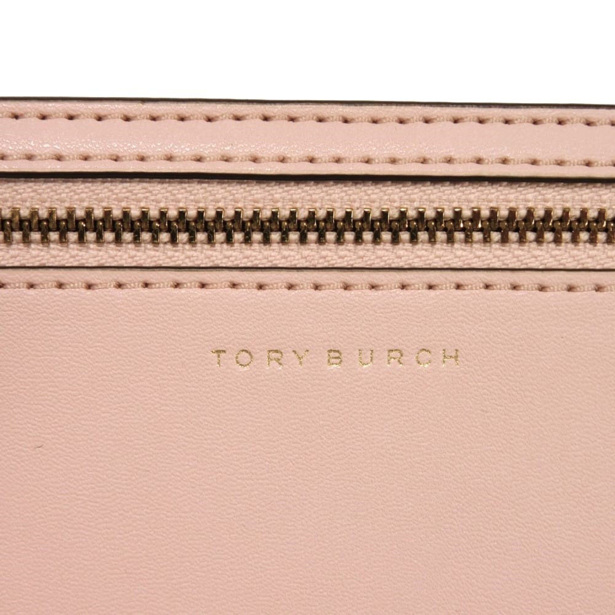Tory Burch Tory Burch Blake Tote Bag, Pebbled Calf Leather, Yellow Bicolor, Double T Metal, Shell Pink, 85984, Women's Size ONE SIZE - 10 Thumbnail