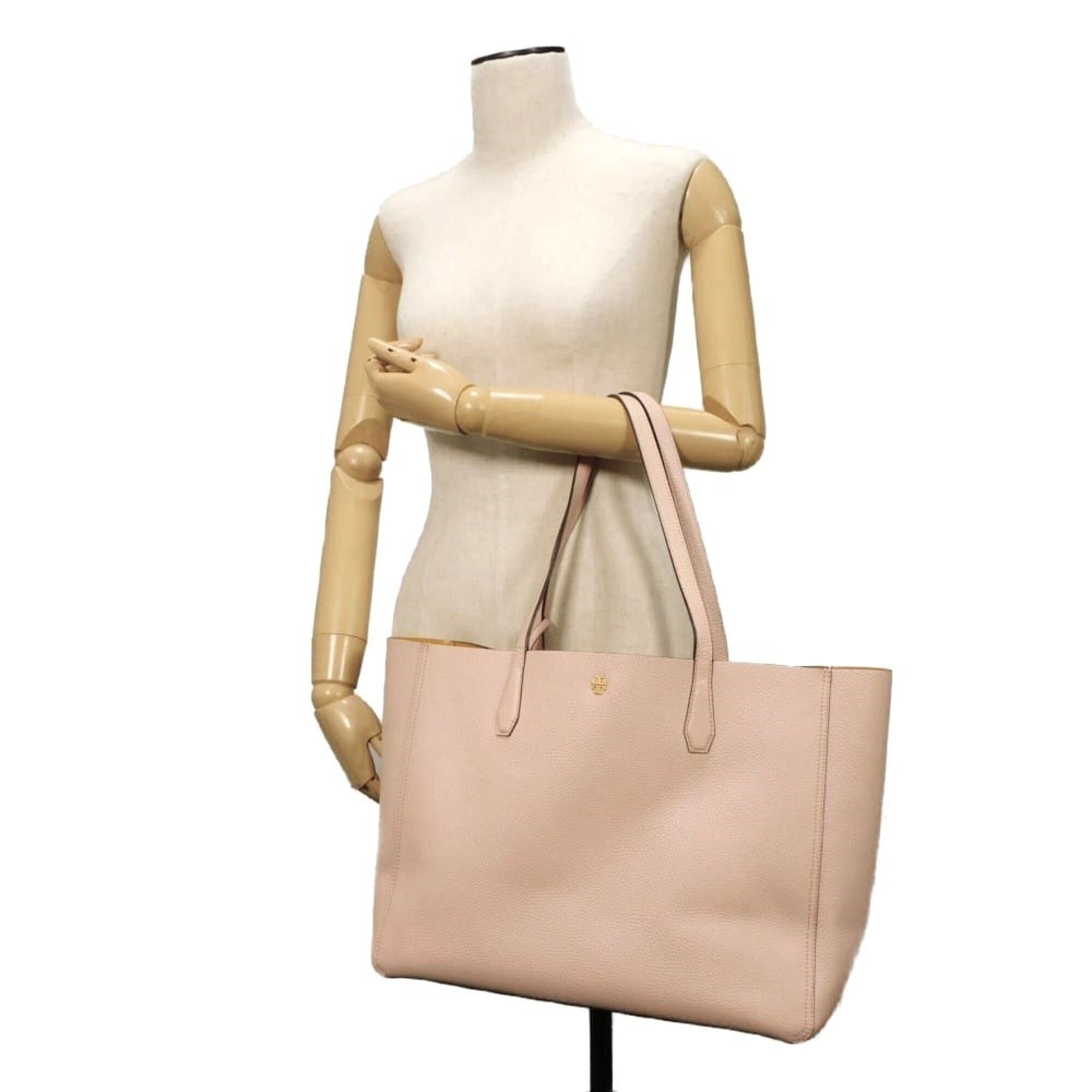 Tory Burch Tory Burch Blake Tote Bag, Pebbled Calf Leather, Yellow Bicolor, Double T Metal, Shell Pink, 85984, Women's Size ONE SIZE - 4 Thumbnail