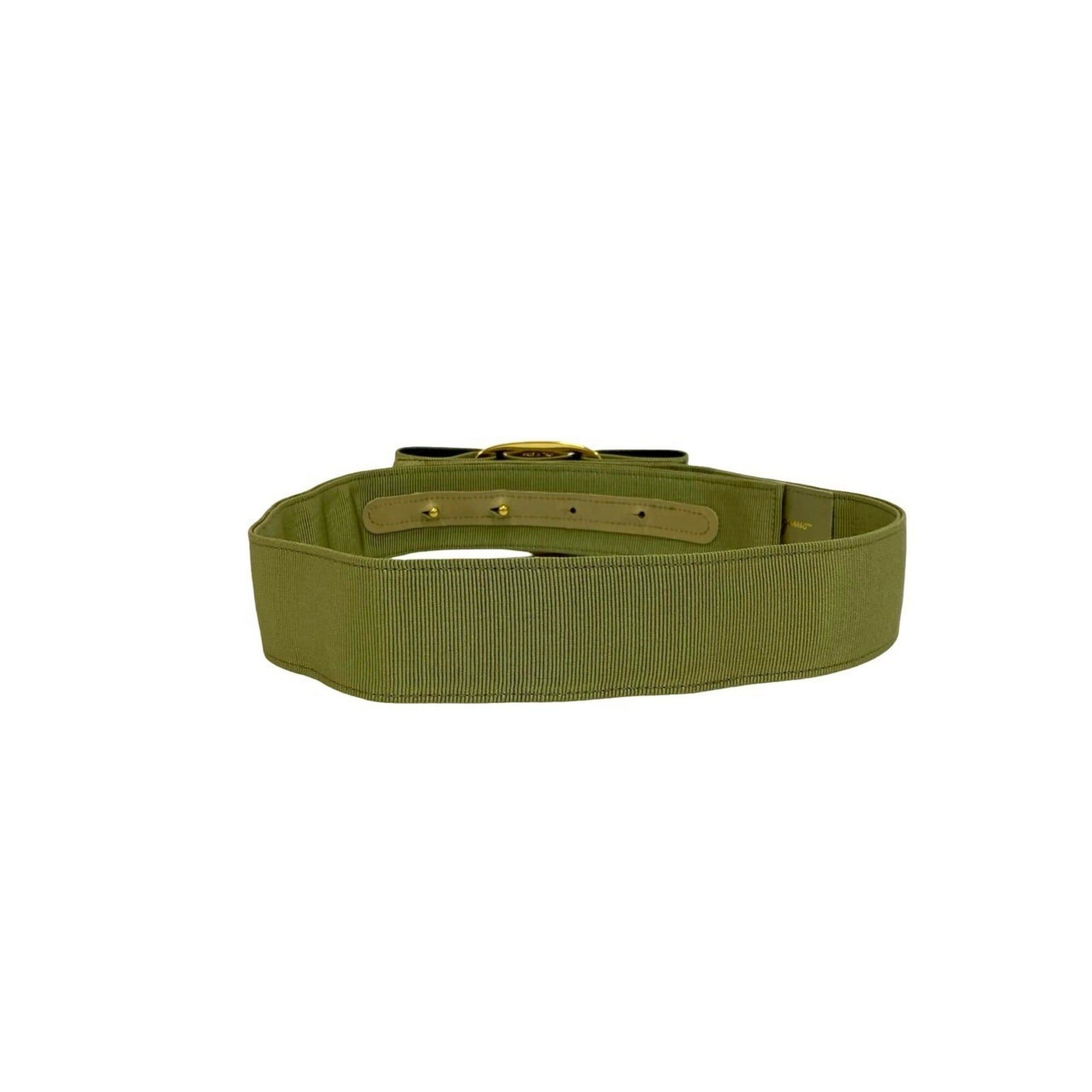 Salvatore Ferragamo Salvatore Ferragamo Vara Ribbon Logo Hardware Canvas Leather Genuine Belt Khaki Green 70512 Size ONE SIZE - 5 Thumbnail