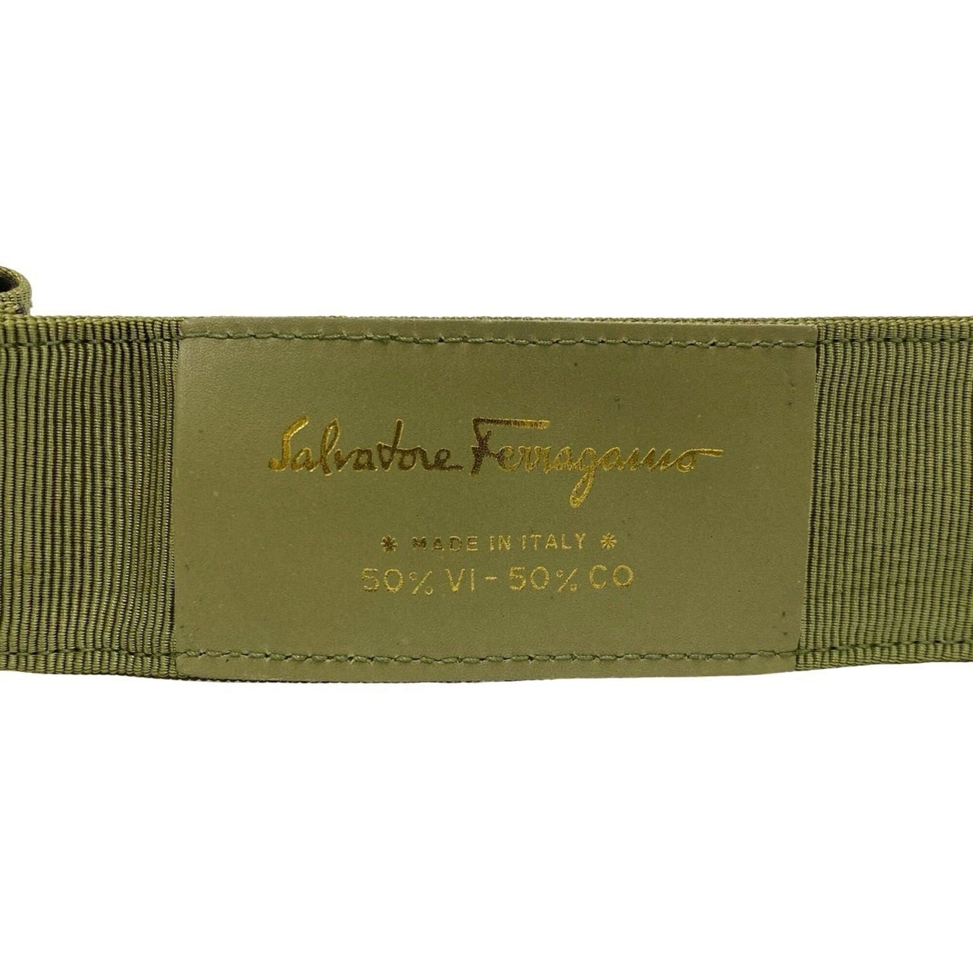 Salvatore Ferragamo Salvatore Ferragamo Vara Ribbon Logo Hardware Canvas Leather Genuine Belt Khaki Green 70512 Size ONE SIZE - 2 Thumbnail