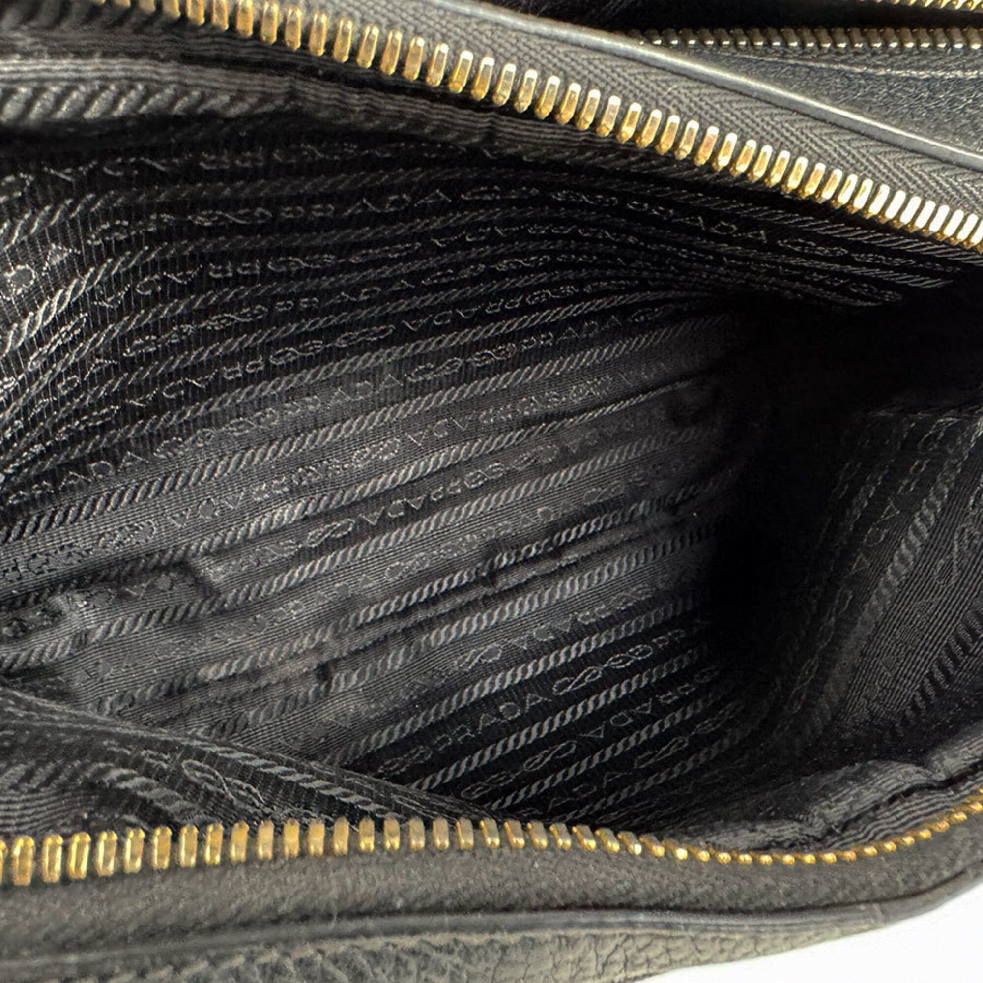 Prada Prada Crossbody Shoulder Bag, Leather, Black & Gold, Women's, Free Shipping, z9205 Size ONE SIZE - 5 Thumbnail