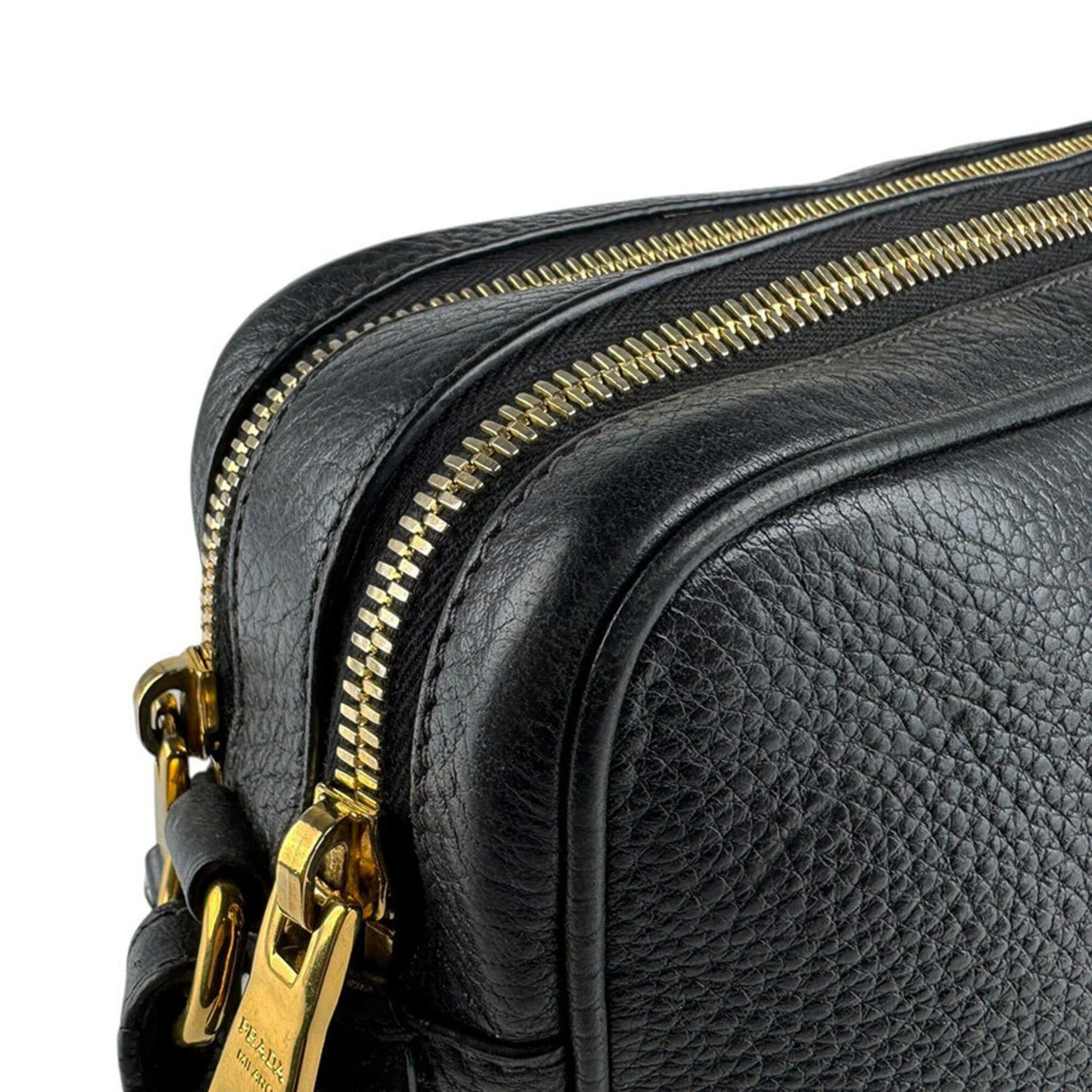 Prada Prada Crossbody Shoulder Bag, Leather, Black & Gold, Women's, Free Shipping, z9205 Size ONE SIZE - 7 Thumbnail