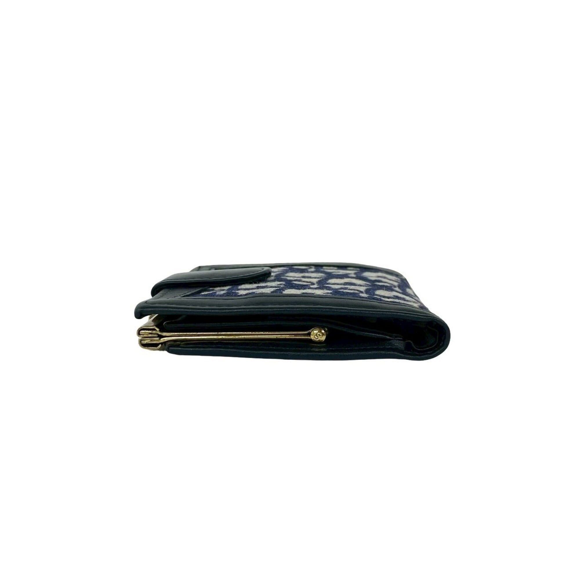 Dior Christian Dior Dior Trotter Canvas Leather Genuine Clasp Bi-fold Wallet Compact Navy Blue 34403 Size ONE SIZE - 4 Thumbnail