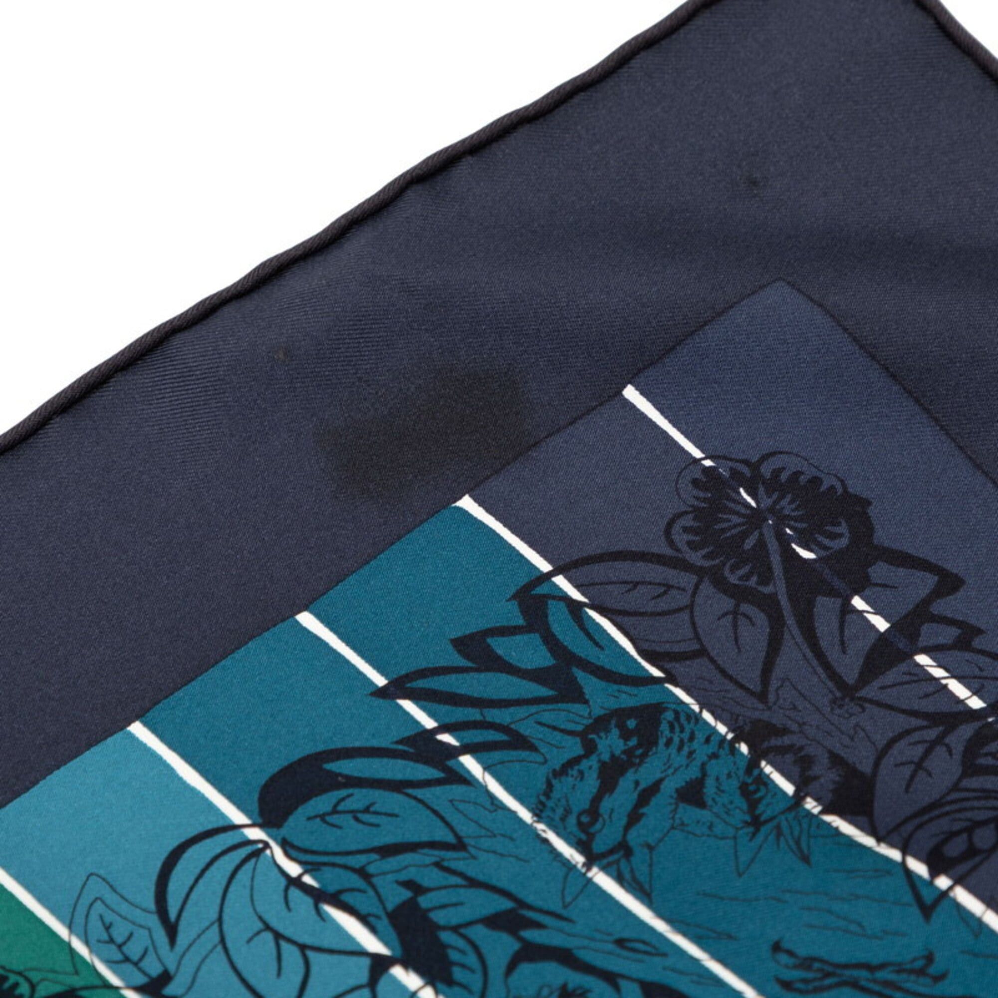 Hermes Hermes Carre 90 JUNGLE LOVE Scarf/Muffler, Large Size, Green, Navy, Multicolor, Silk, Women's. Size ONE SIZE - 5 Thumbnail