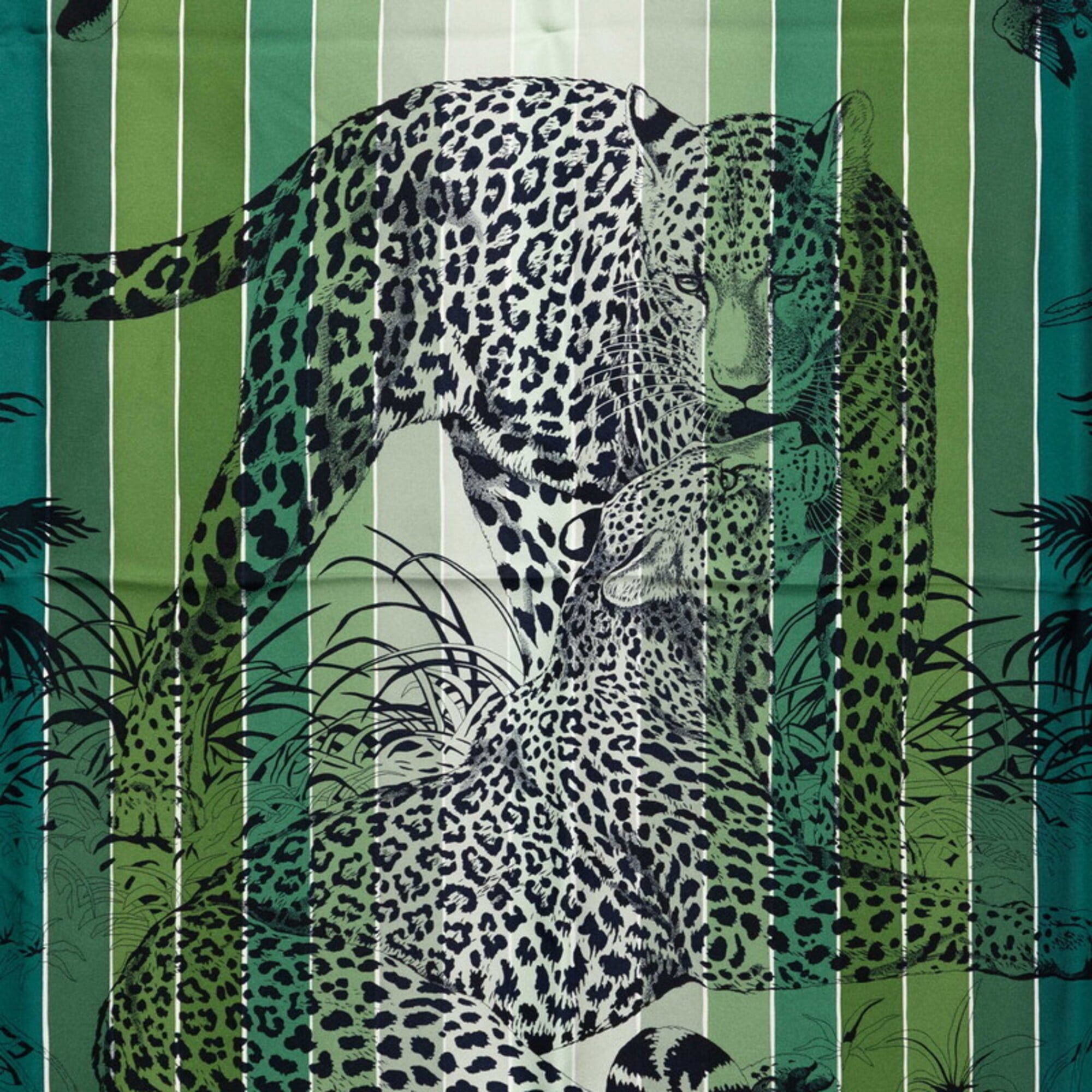 Hermes Hermes Carre 90 JUNGLE LOVE Scarf/Muffler, Large Size, Green, Navy, Multicolor, Silk, Women's. Size ONE SIZE - 2 Thumbnail