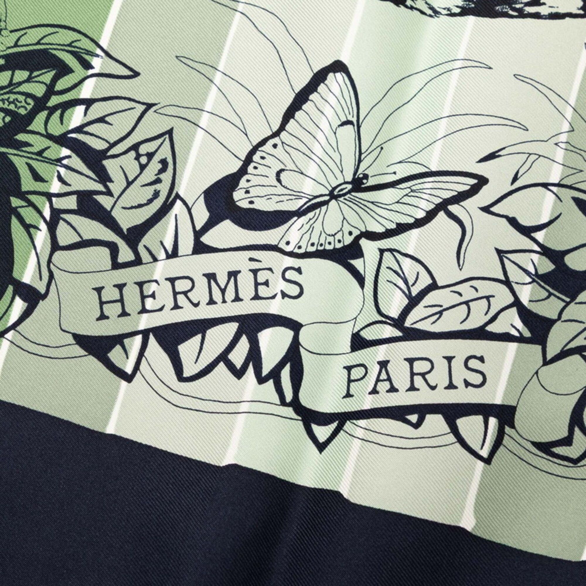 Hermes Hermes Carre 90 JUNGLE LOVE Scarf/Muffler, Large Size, Green, Navy, Multicolor, Silk, Women's. Size ONE SIZE - 3 Thumbnail
