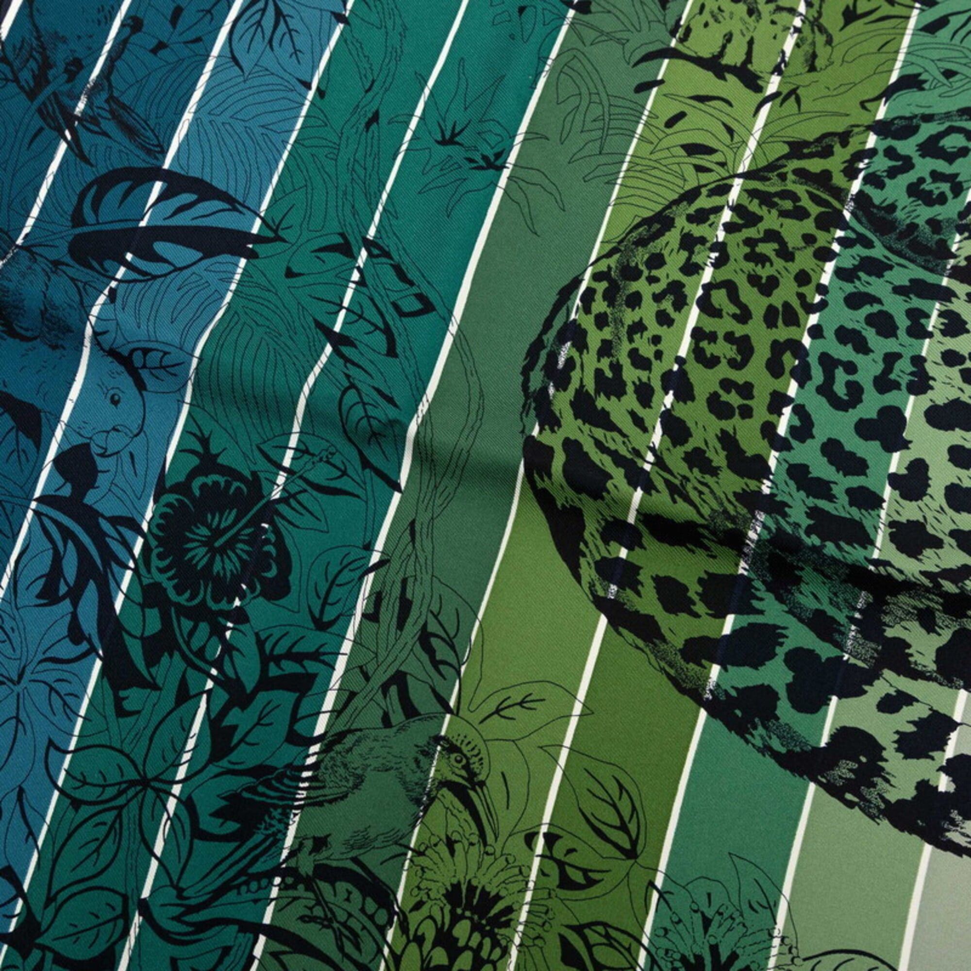 Hermes Hermes Carre 90 JUNGLE LOVE Scarf/Muffler, Large Size, Green, Navy, Multicolor, Silk, Women's. Size ONE SIZE - 4 Thumbnail