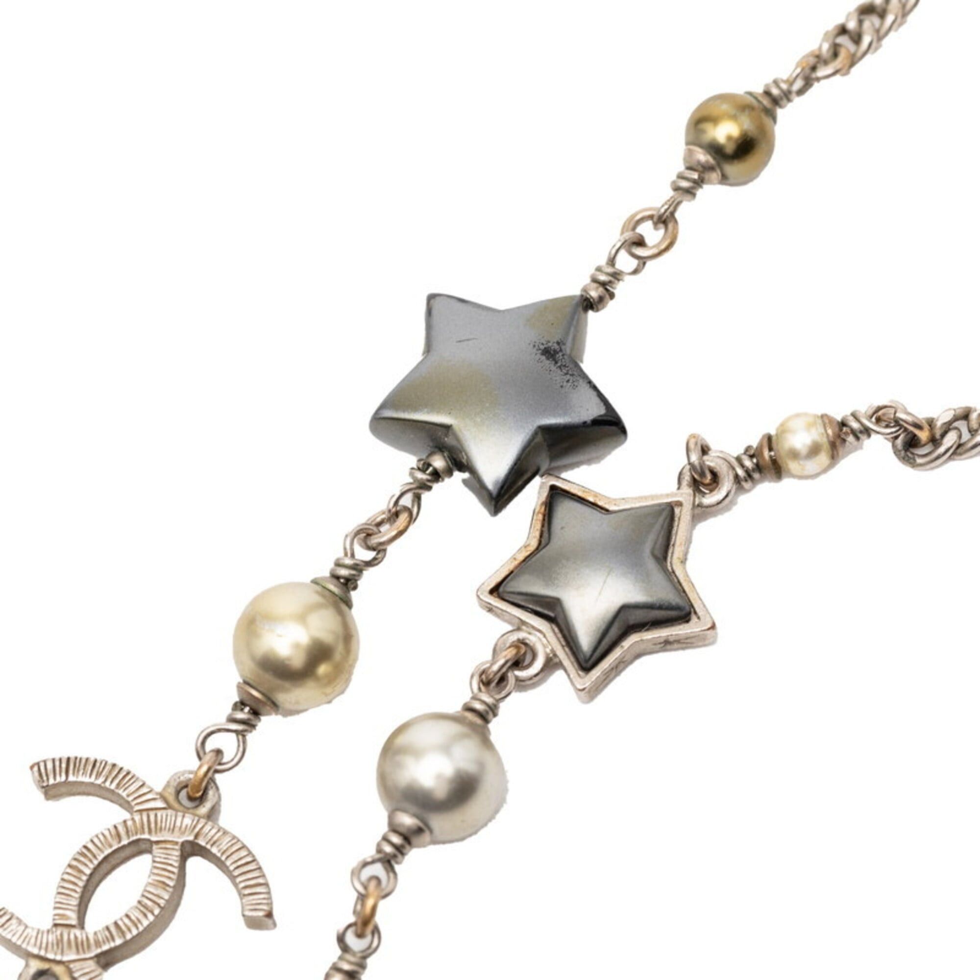 Chanel Chanel Coco Mark Star Long Necklace, Silver Metal, Faux Pearl, Women's CHANEL Size ONE SIZE - 4 Thumbnail