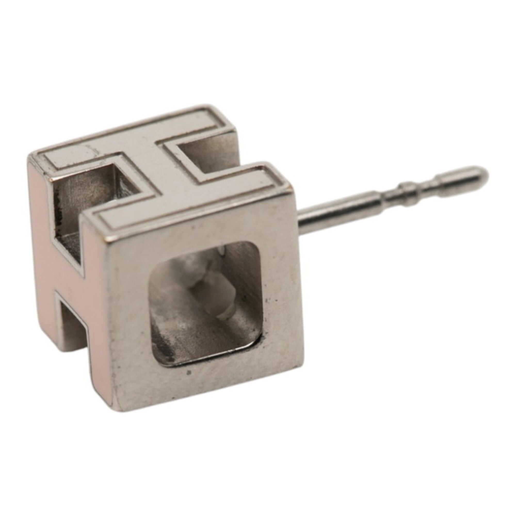 Hermes Hermes Cage d'H H-Cube Earrings, Silver and Light Pink Metal Enamel, Women's HERMES Size ONE SIZE - 4 Thumbnail