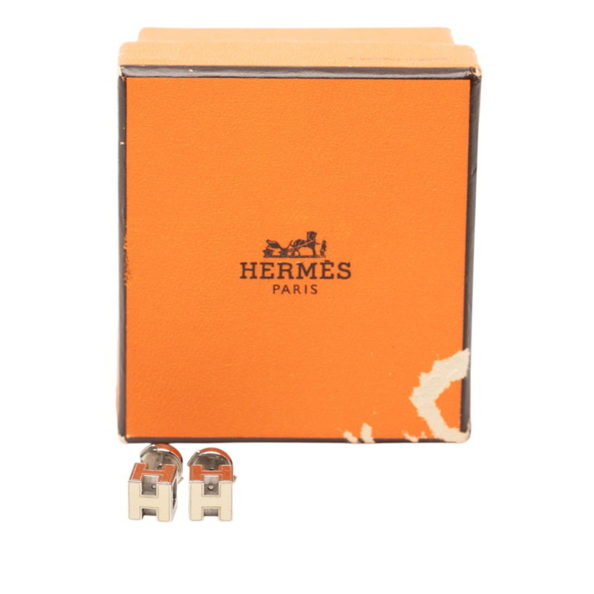 Hermes Hermes Cage d'H H-Cube Earrings, Silver and Beige Metal Enamel, Women's HERMES Size ONE SIZE - 6 Thumbnail