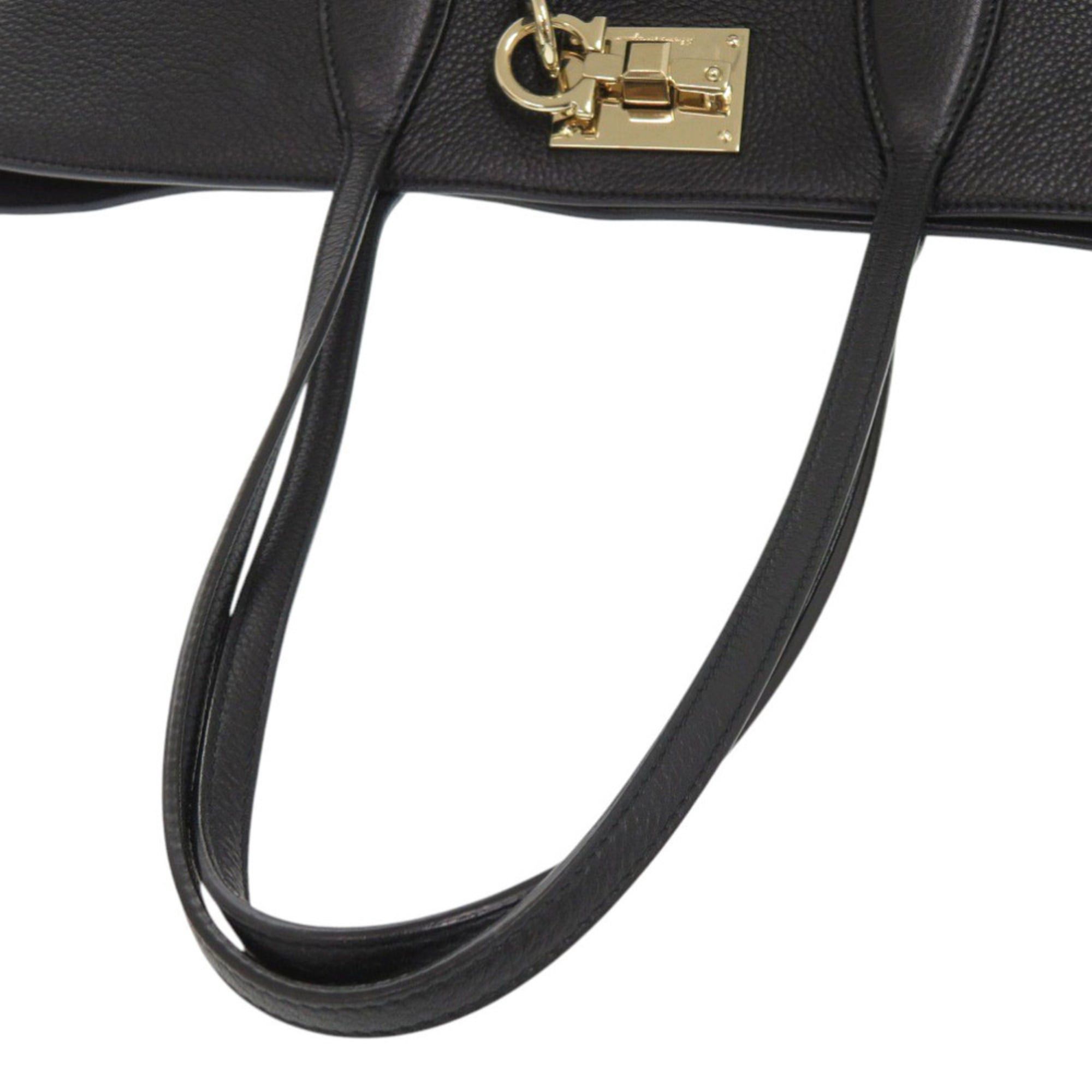 Salvatore Ferragamo Salvatore Ferragamo Gancini Leather Black Tote Bag 0302 Size ONE SIZE - 5 Thumbnail