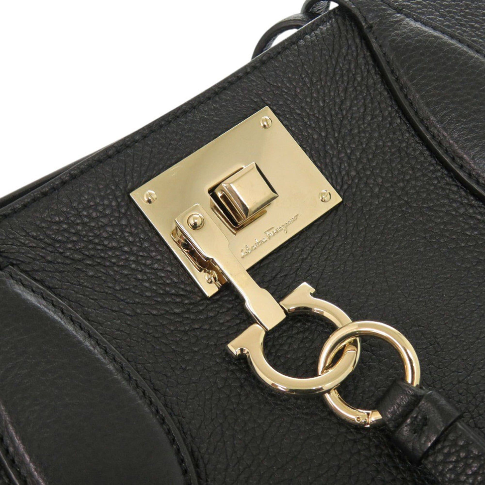 Salvatore Ferragamo Salvatore Ferragamo Gancini Leather Black Tote Bag 0302 Size ONE SIZE - 8 Thumbnail