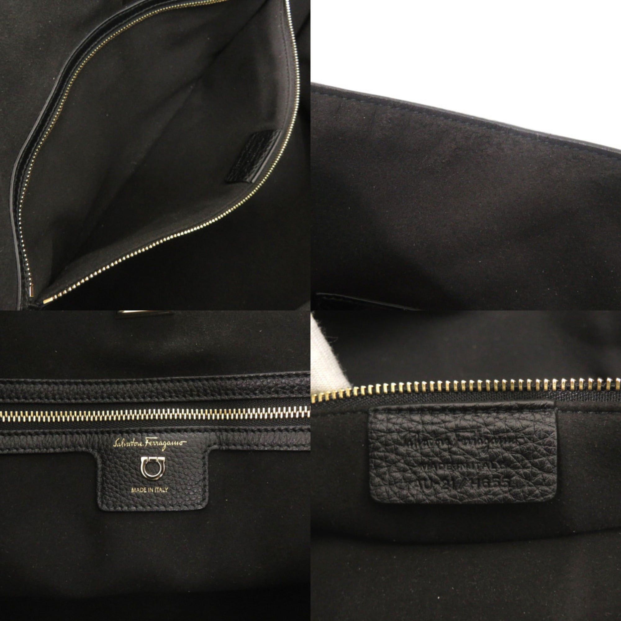Salvatore Ferragamo Salvatore Ferragamo Gancini Leather Black Tote Bag 0302 Size ONE SIZE - 10 Thumbnail