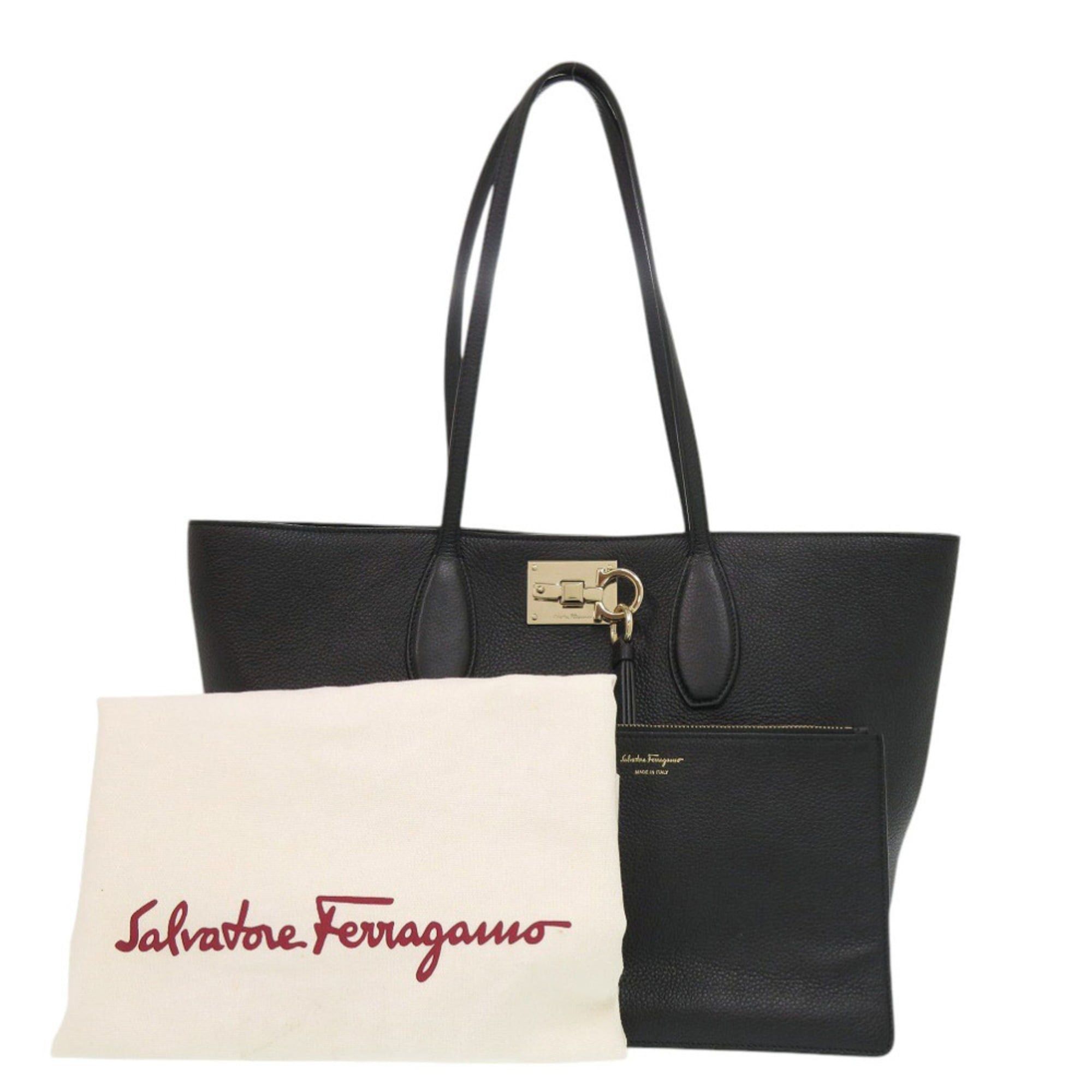 Salvatore Ferragamo Salvatore Ferragamo Gancini Leather Black Tote Bag 0302 Size ONE SIZE - 2 Thumbnail