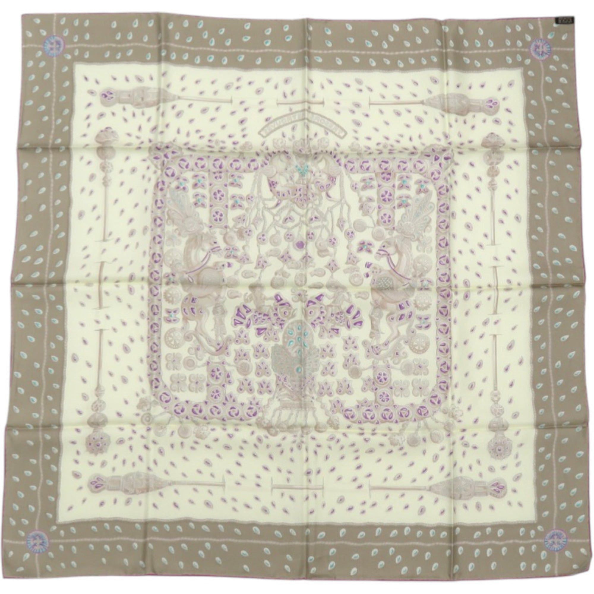 Hermes Hermes Carre 90 "Tresors Retrouves" Silk Cream Scarf/Muffler 0476HERMES Size ONE SIZE - 3 Thumbnail