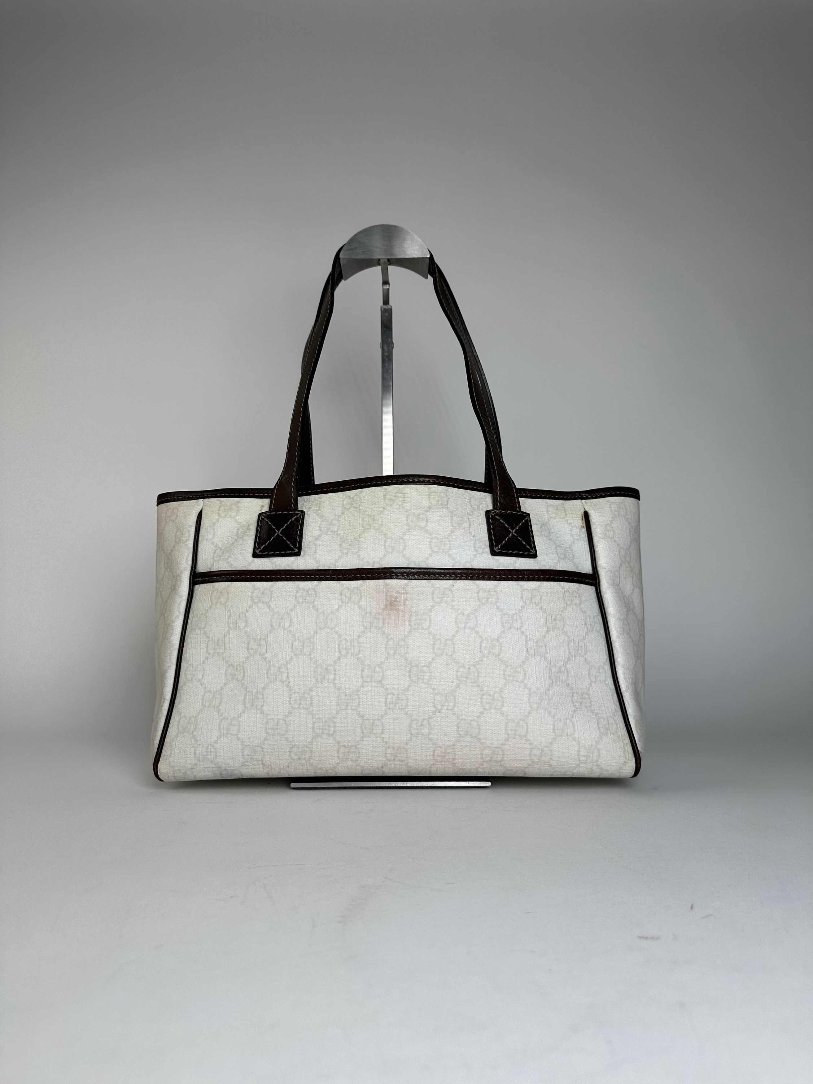 Gucci Vintage Monogram Tote Bag White Black Size ONE SIZE - 12 Thumbnail