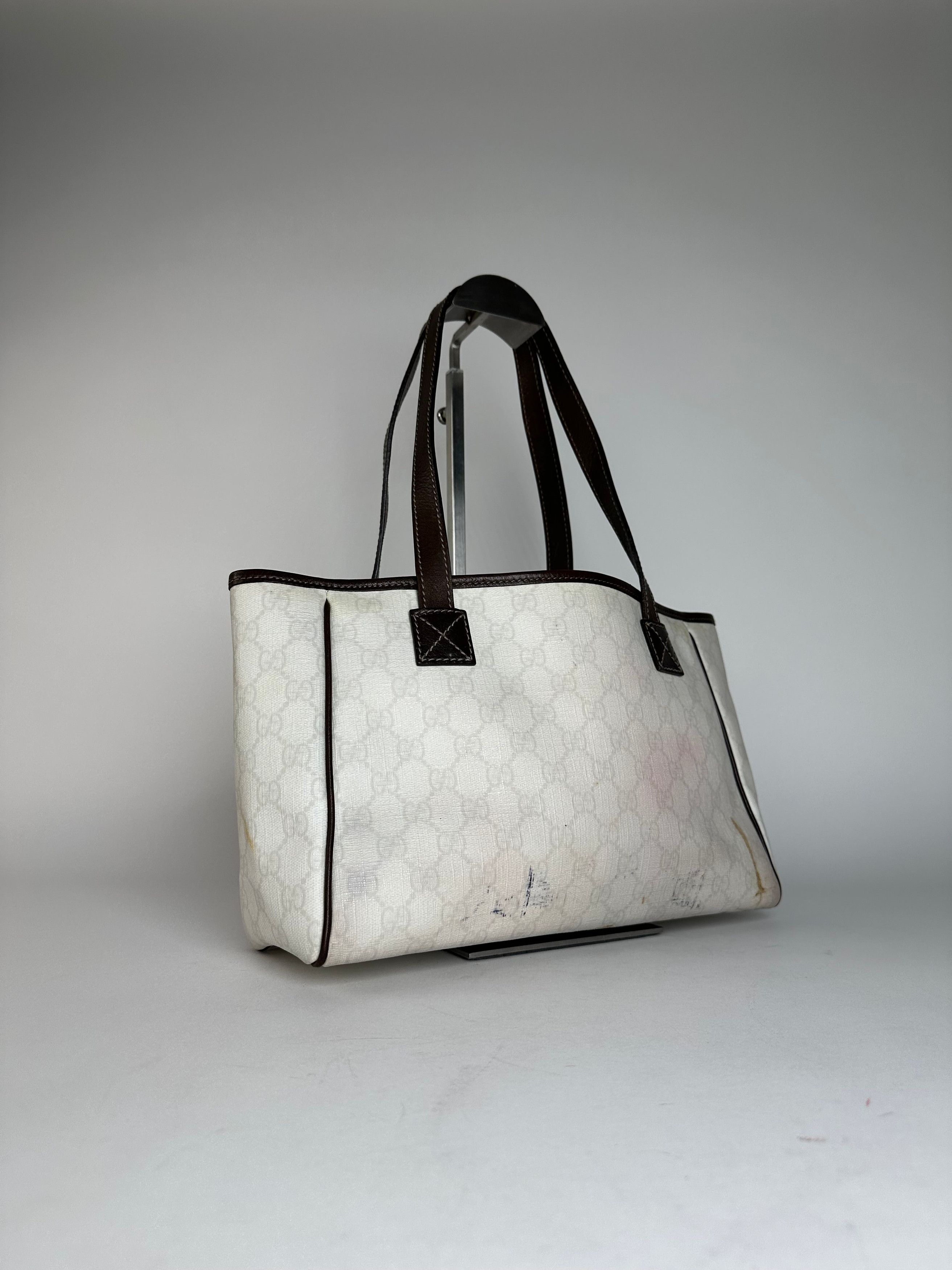 Gucci Vintage Monogram Tote Bag White Black Size ONE SIZE - 3 Thumbnail