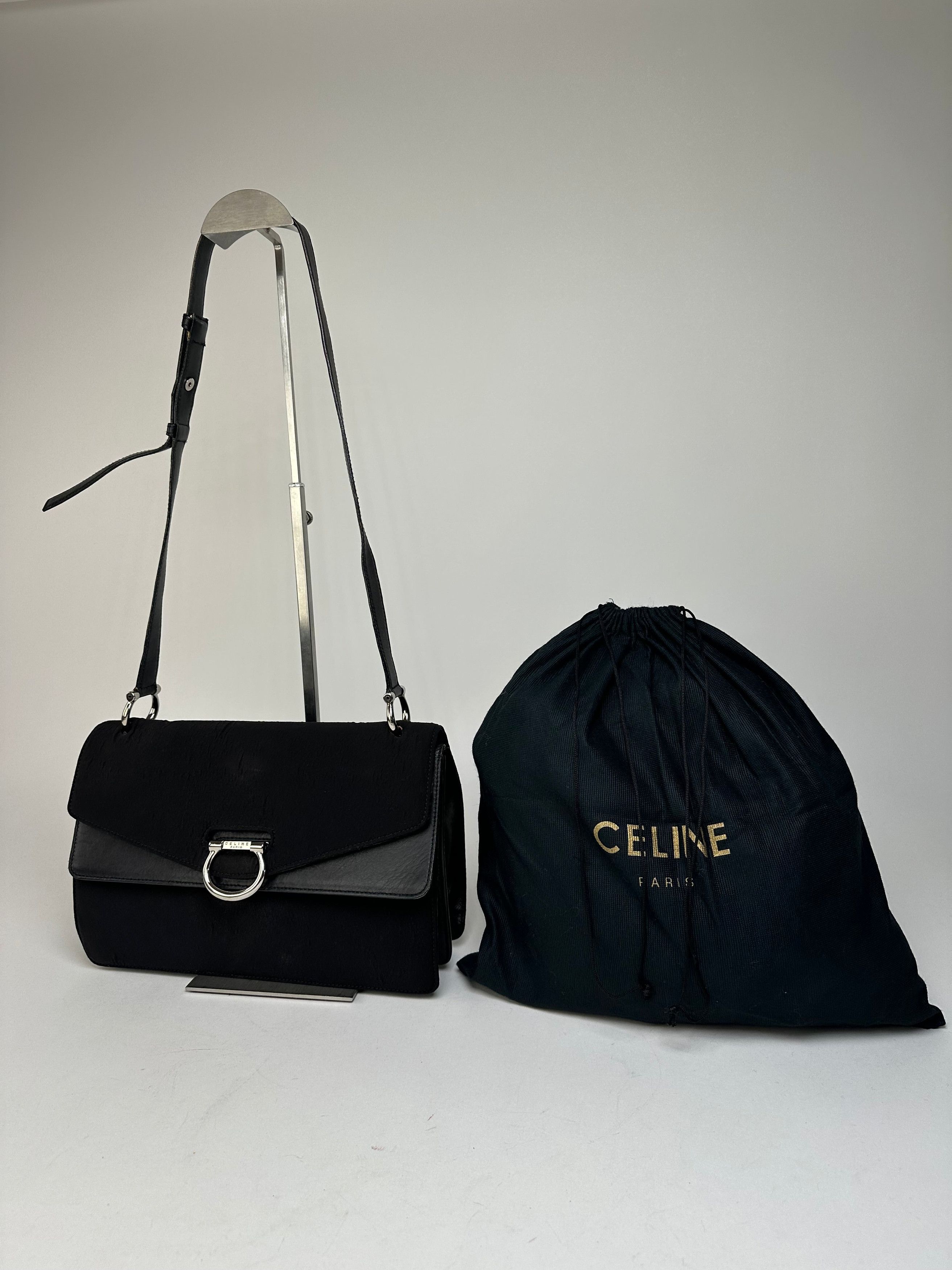 Celine Vintage Paris Flap Polyester Leather Shoulder Bag Black Size ONE SIZE - 14 Thumbnail