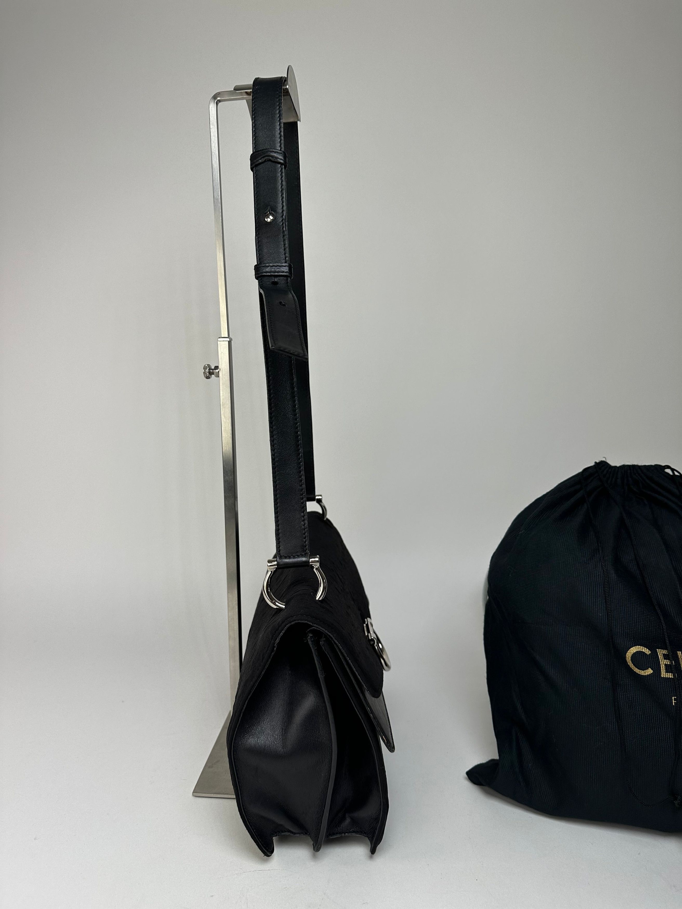 Celine Vintage Paris Flap Polyester Leather Shoulder Bag Black Size ONE SIZE - 8 Thumbnail