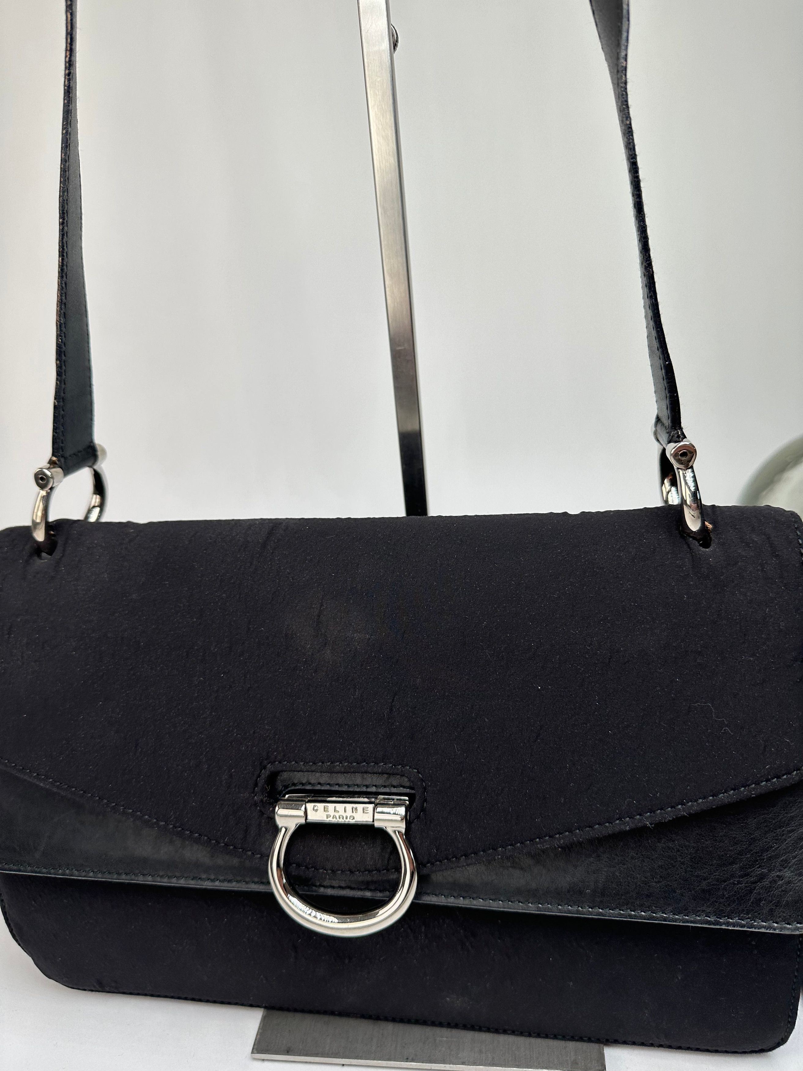 Celine Vintage Paris Flap Polyester Leather Shoulder Bag Black Size ONE SIZE - 7 Thumbnail