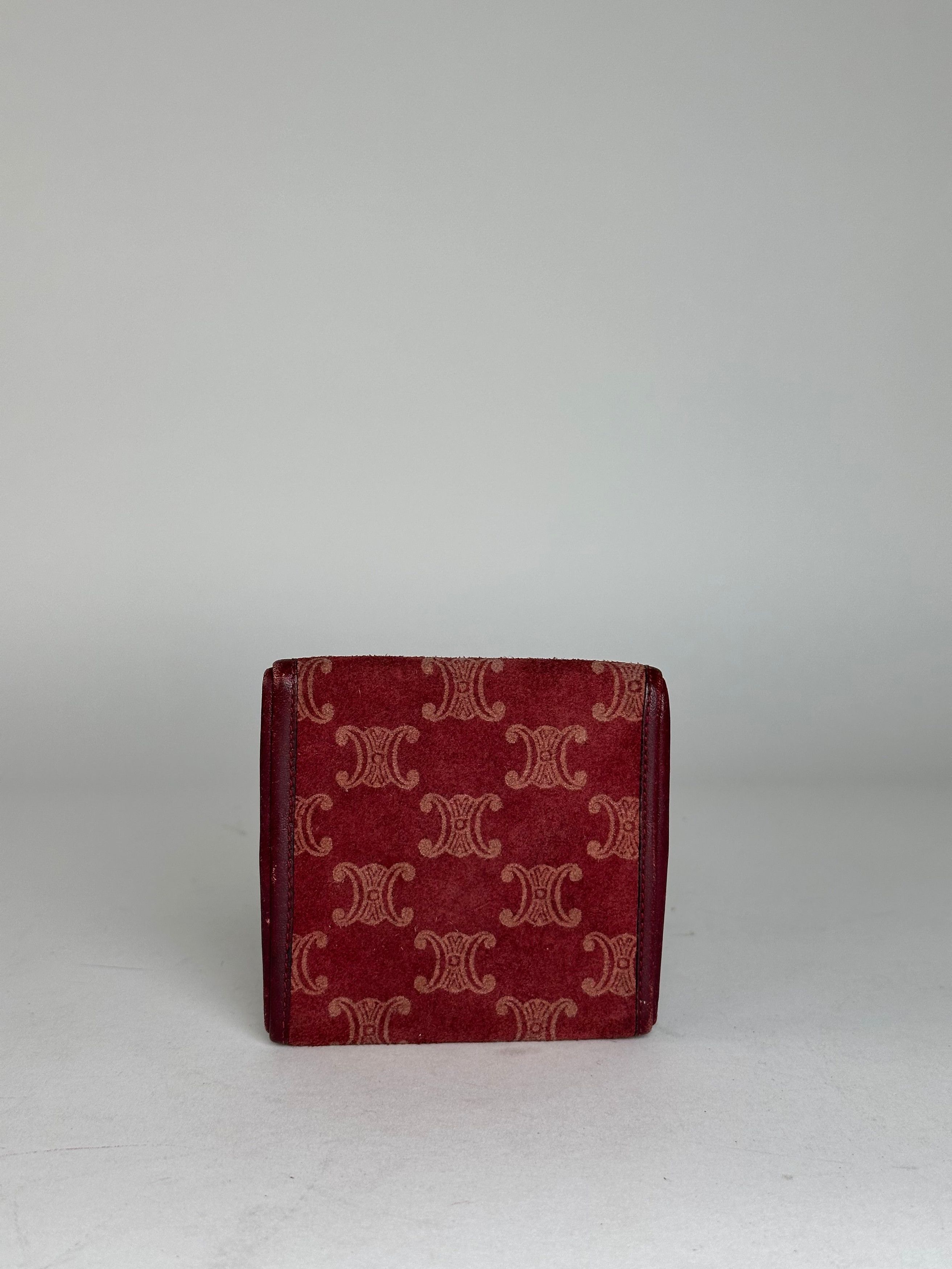 Celine Vintage Paris Triomphe Monogram Suede Leather Purse Purple B Size ONE SIZE - 2 Thumbnail