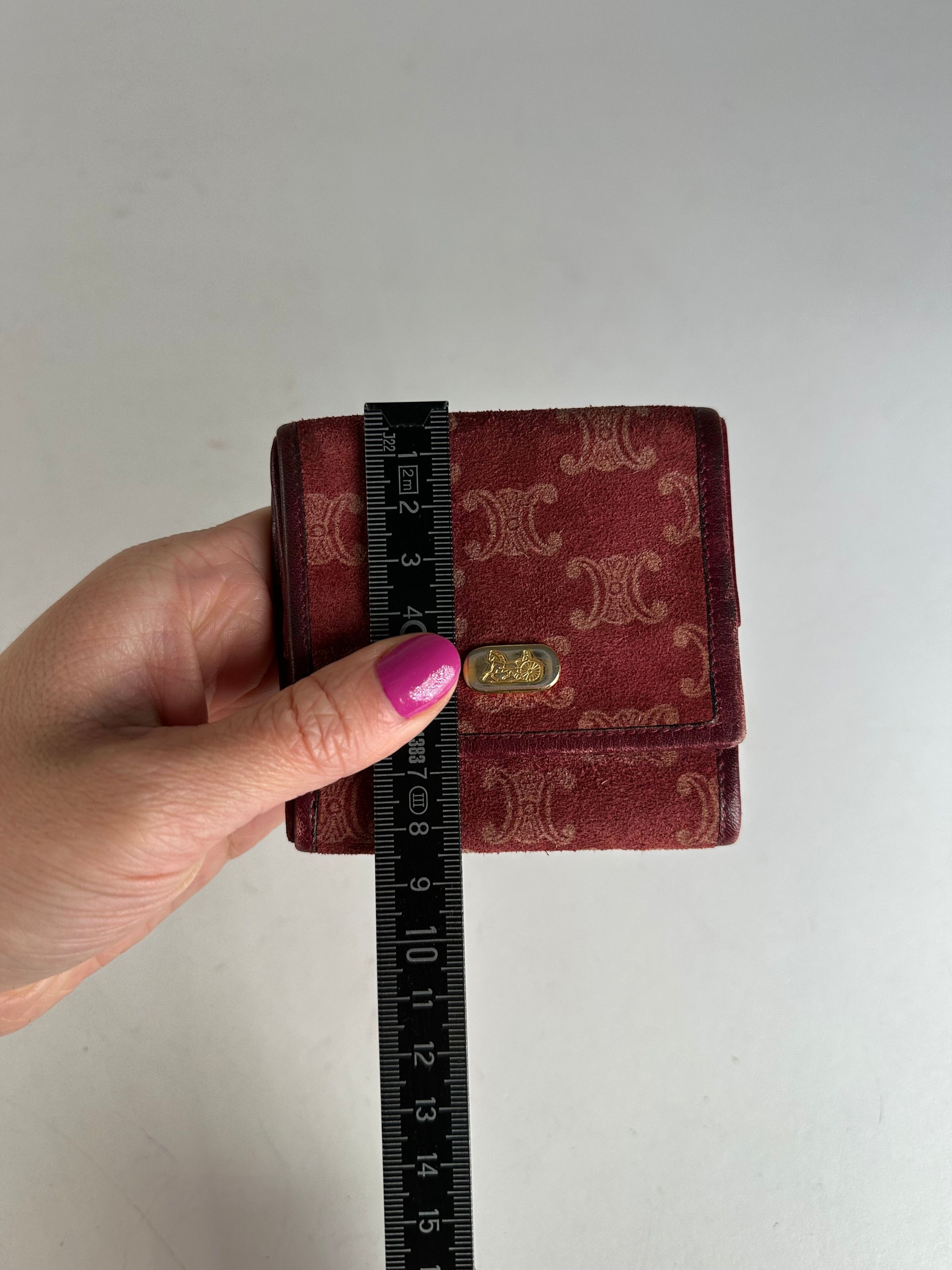 Celine Vintage Paris Triomphe Monogram Suede Leather Purse Purple B Size ONE SIZE - 6 Thumbnail