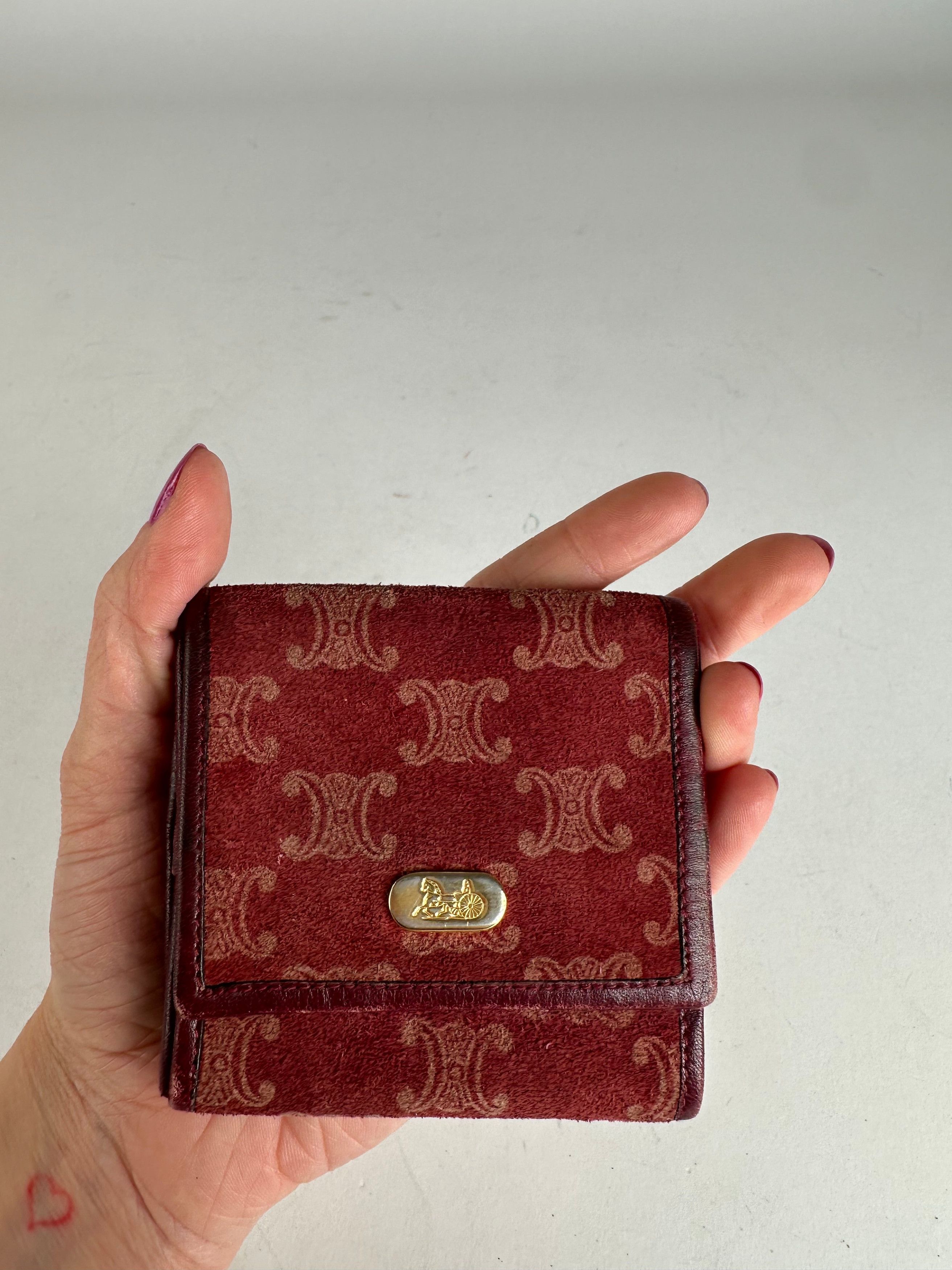 Celine Vintage Paris Triomphe Monogram Suede Leather Purse Purple B Size ONE SIZE - 8 Thumbnail