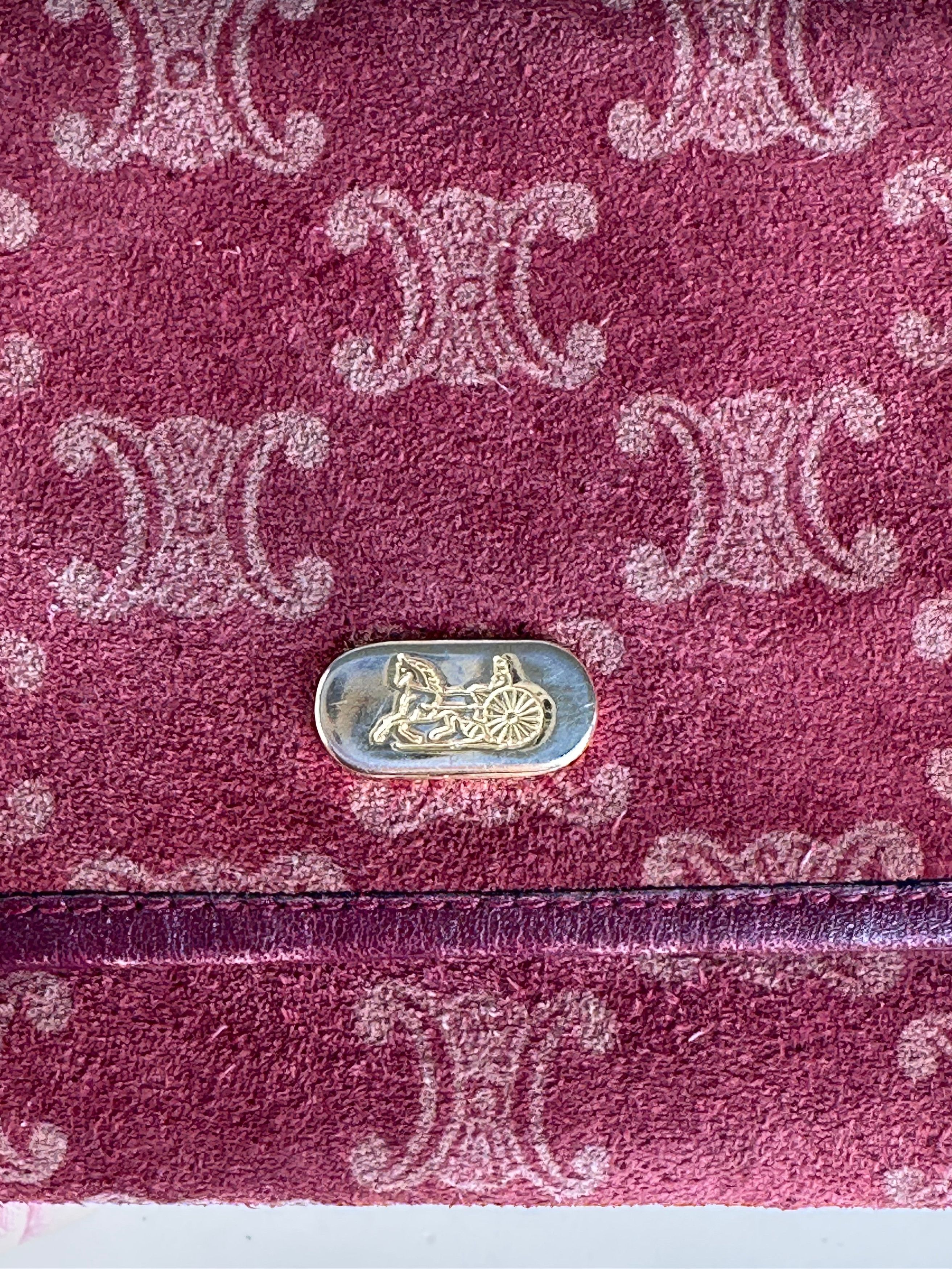 Celine Vintage Paris Triomphe Monogram Suede Leather Purse Purple B Size ONE SIZE - 3 Thumbnail