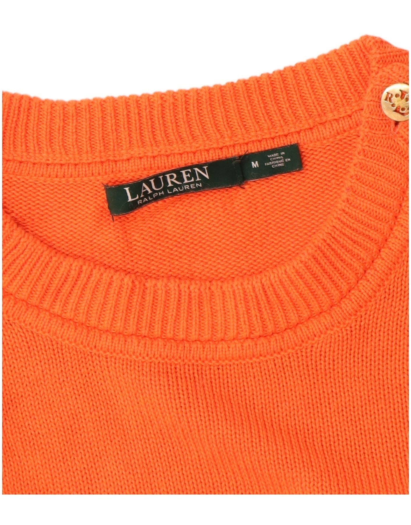 Ralph Lauren Womens Crew Neck Jumper Sweater UK 14 Medium Orange Cotton Size S / US 4 / IT 40 - 3 Thumbnail