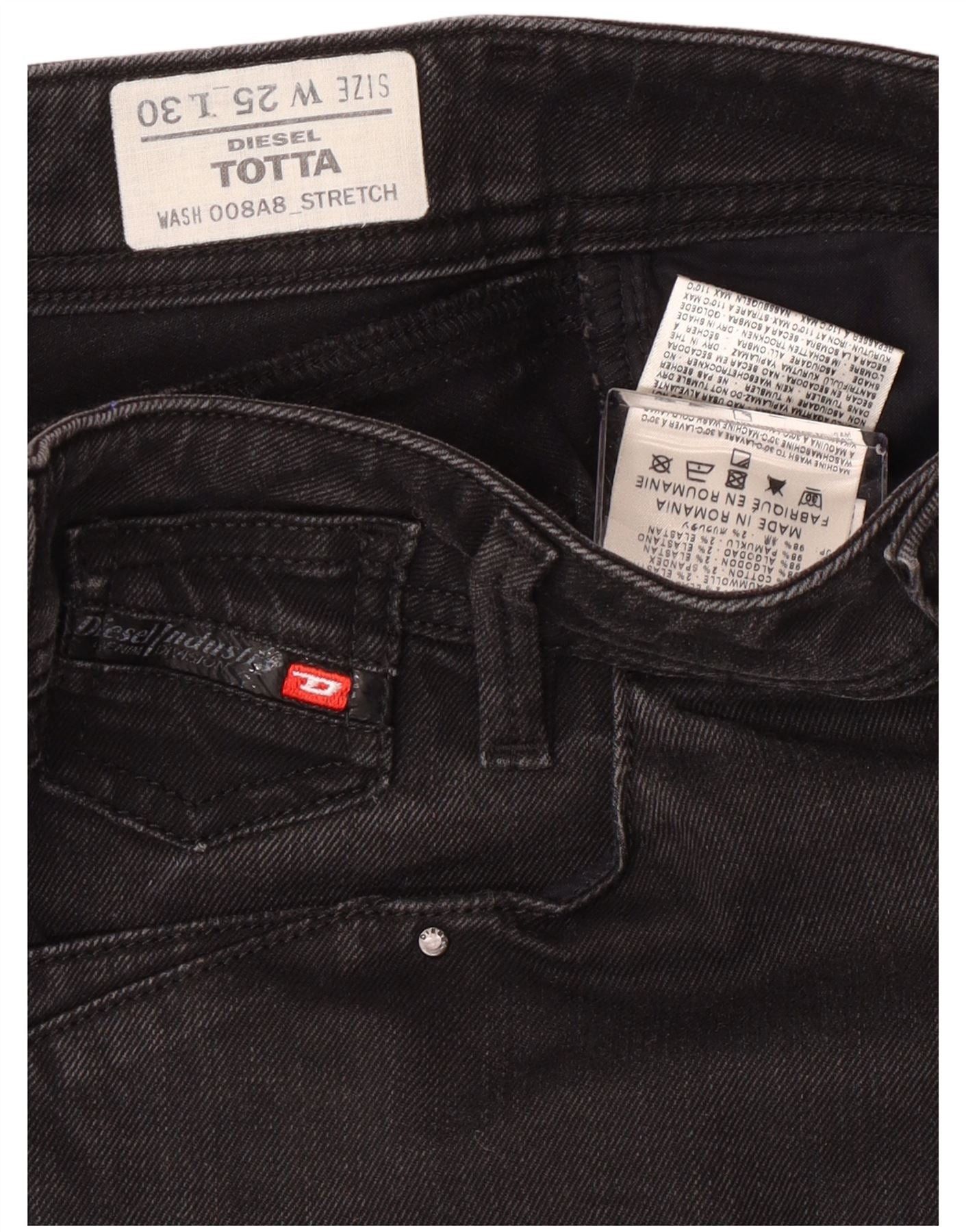 Diesel Womens Totta Straight Jeans W25 L27 Black Cotton Size 42" / US 20 - 4 Thumbnail