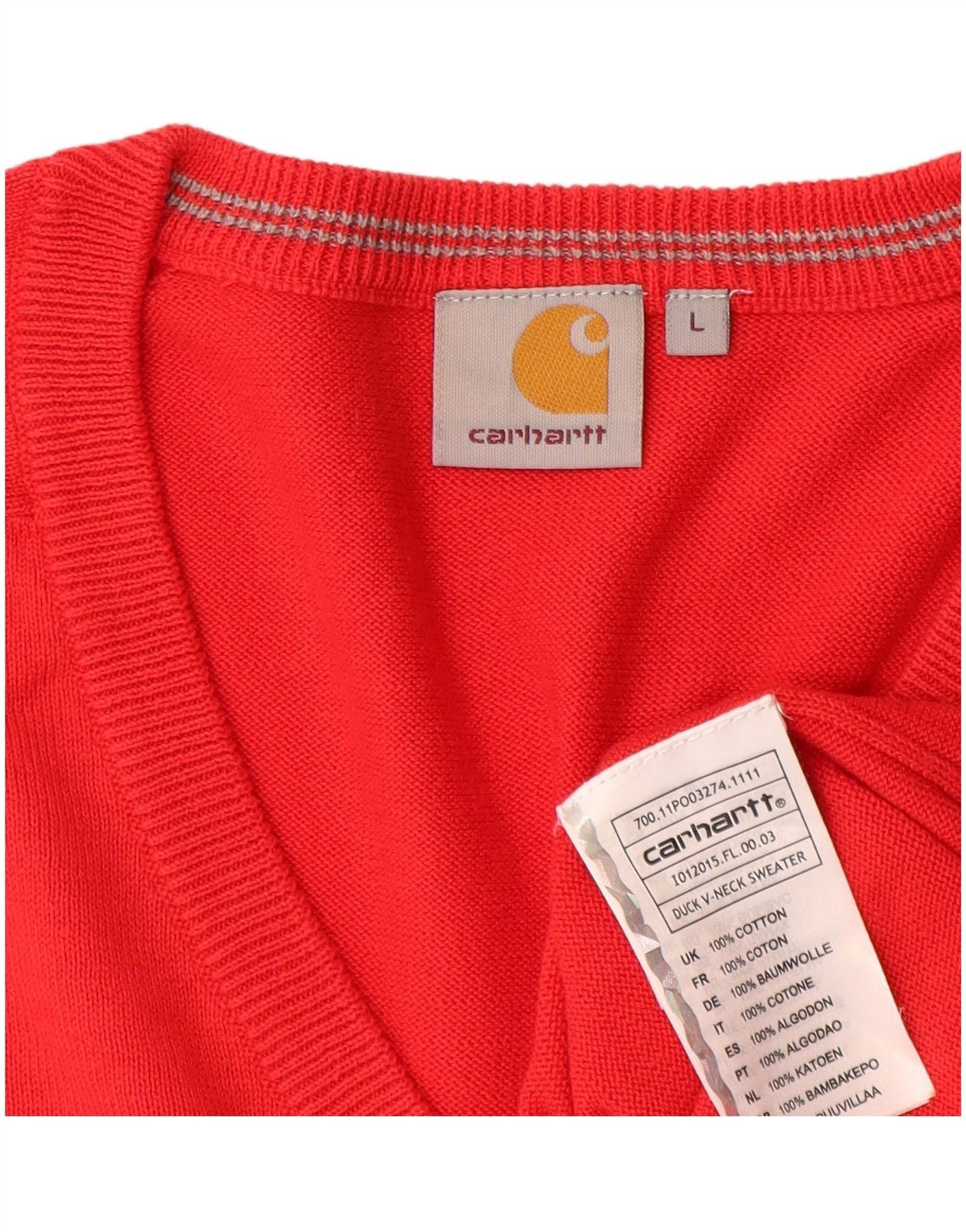 Carhartt Mens V-Neck Jumper Sweater Large Red Cotton Size US XL / EU 56 / 4 - 3 Thumbnail