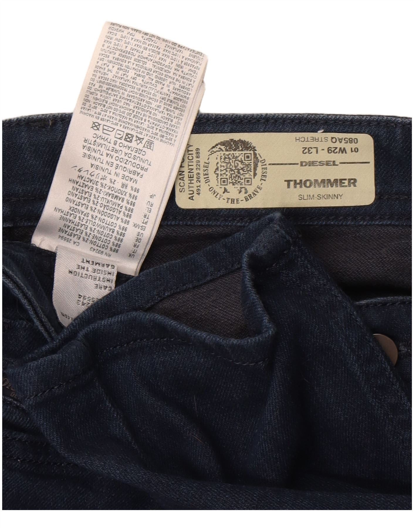 Diesel Womens Thommer Slim Skinny Jeans W29 L32 Navy Blue Cotton Size 42" / US 20 - 3 Thumbnail