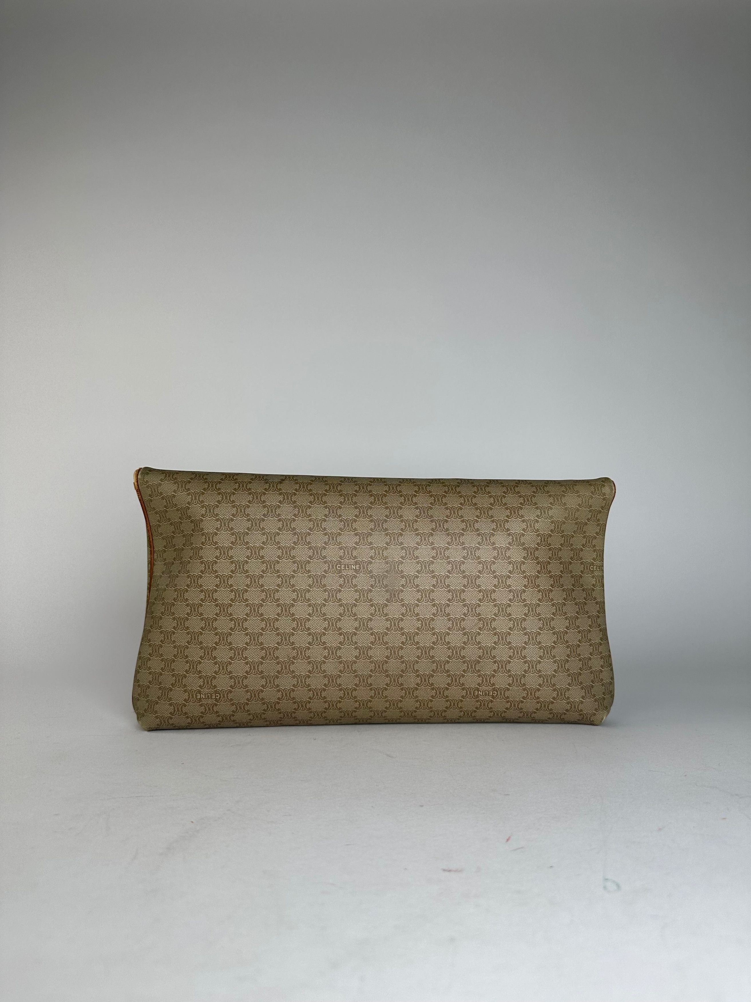 Celine Vintage Triomphe Monogram Leather Clutch Beige Brown Size ONE SIZE - 12 Thumbnail