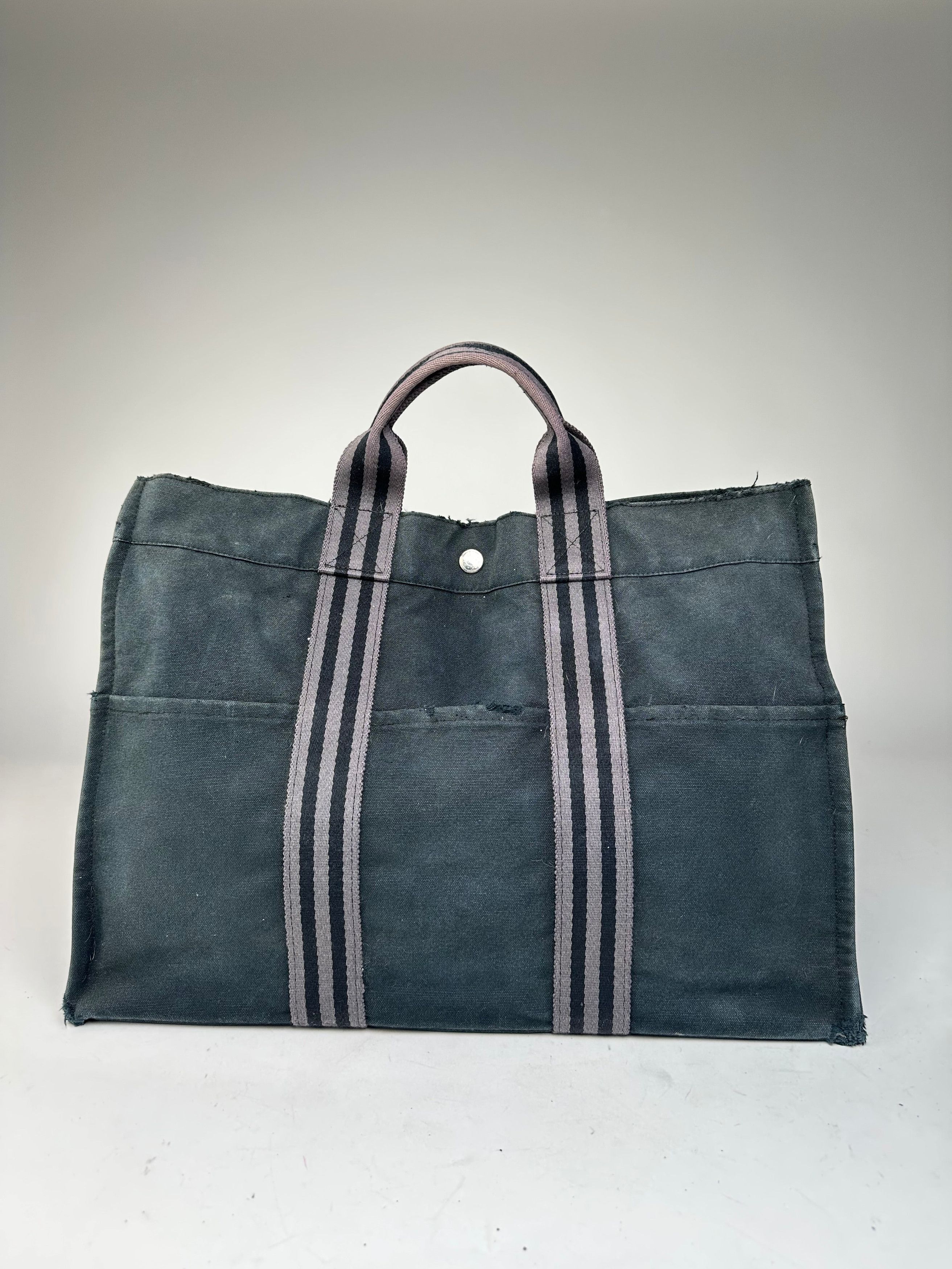 Other Vintage Hermes Canvas Tote Bag Black Grey Size ONE SIZE - 6 Thumbnail