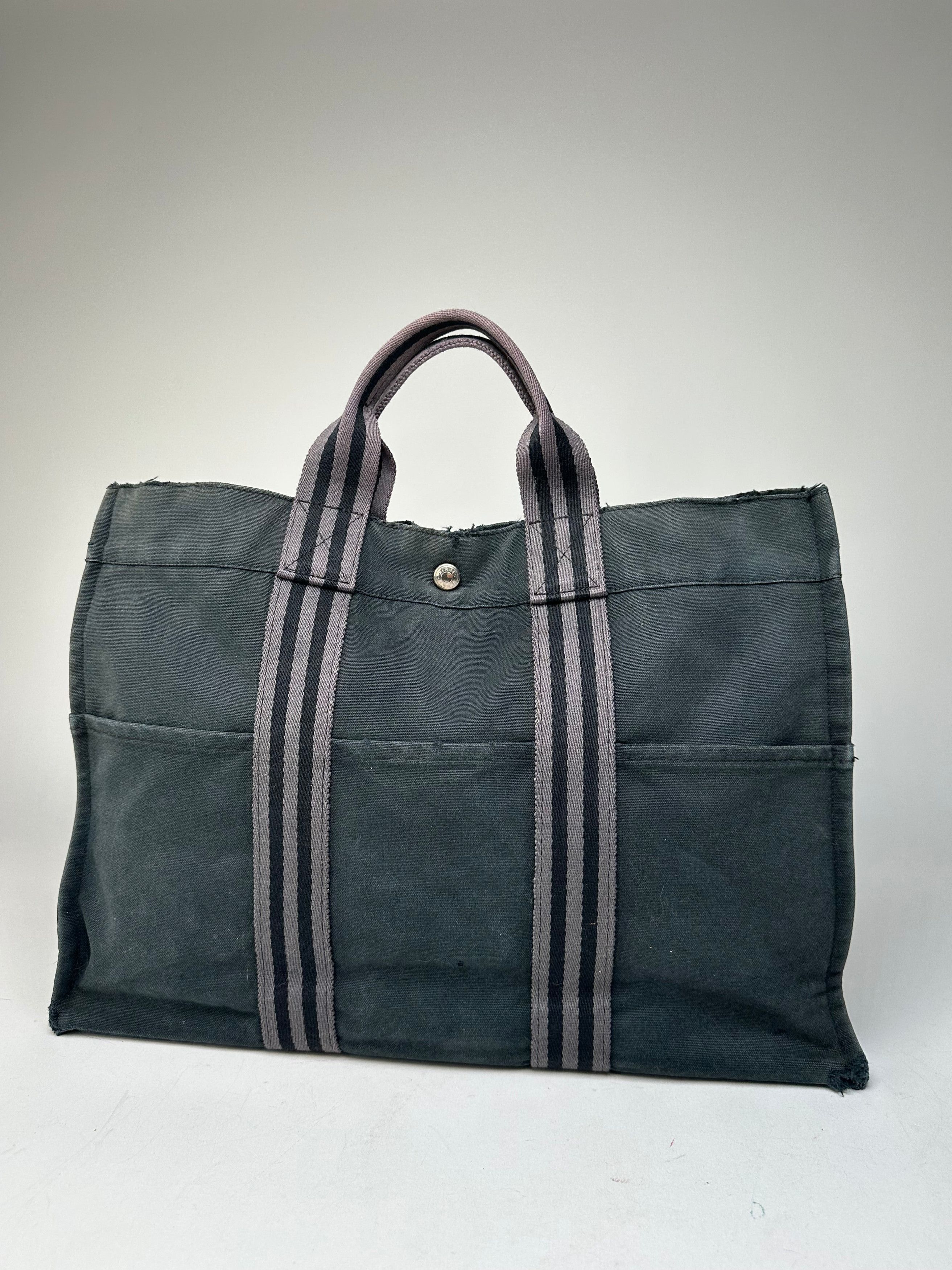 Other Vintage Hermes Canvas Tote Bag Black Grey Size ONE SIZE - 8 Thumbnail