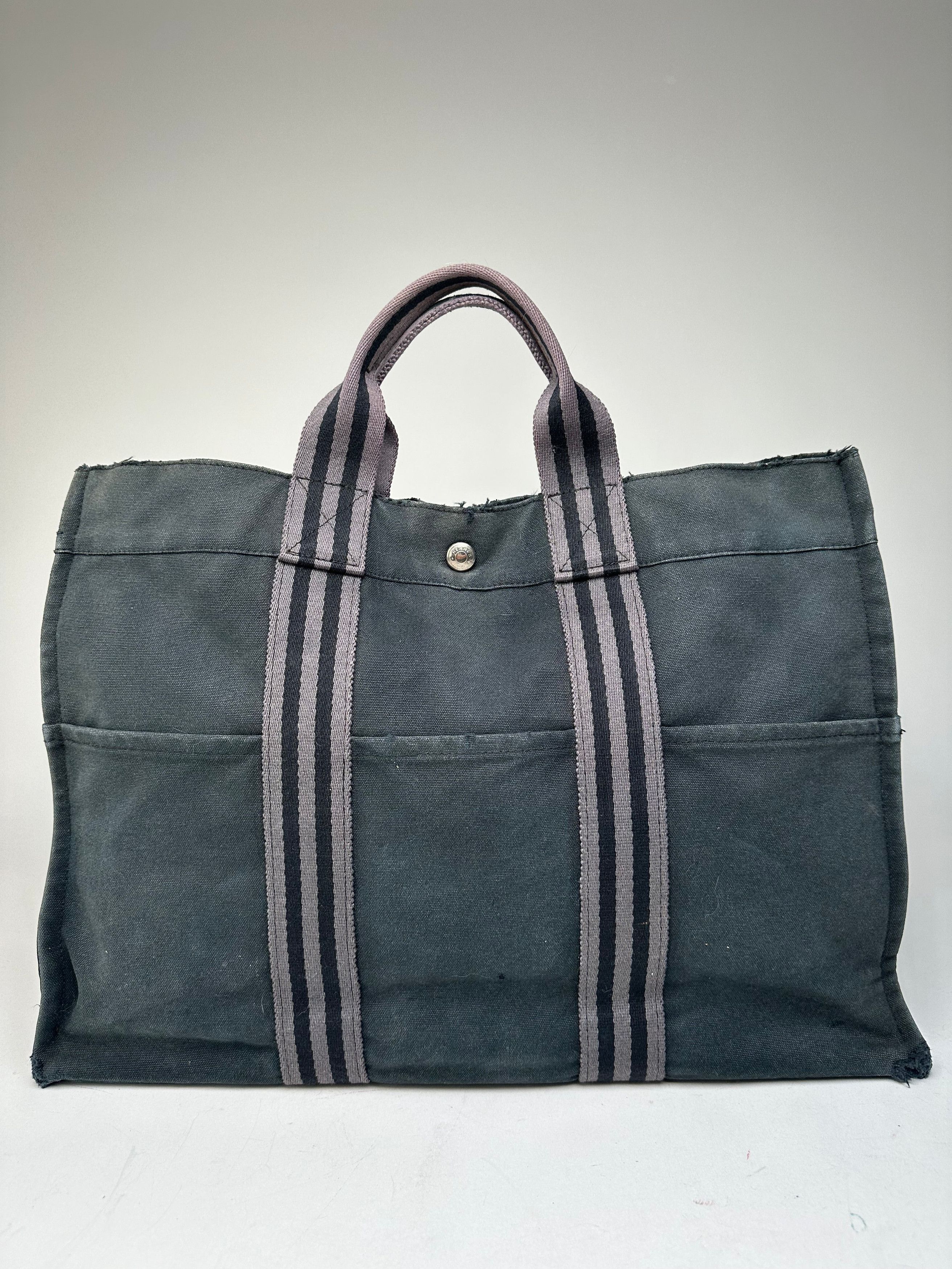 Other Vintage Hermes Canvas Tote Bag Black Grey Size ONE SIZE - 2 Thumbnail