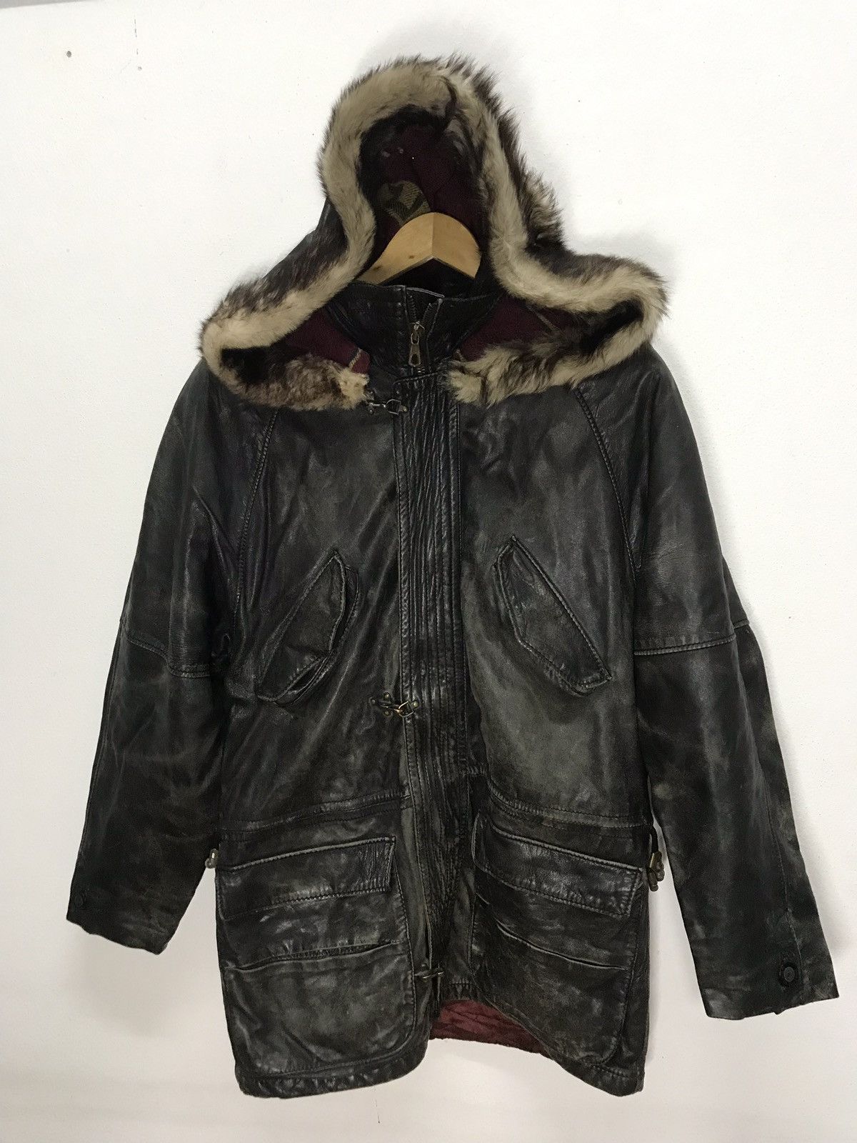 Other Rare!! Leather Jacket Umberto Olivieri With Wool Italy Made 