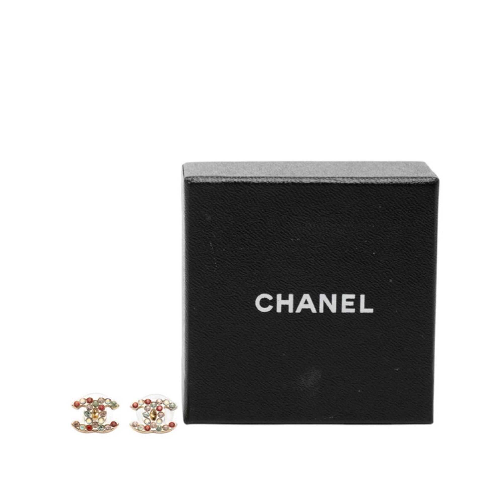Chanel Chanel Coco Mark Stud Earrings 94A Gold Multicolor Plated Rhinestones Women's CHANEL Size ONE SIZE - 4 Thumbnail