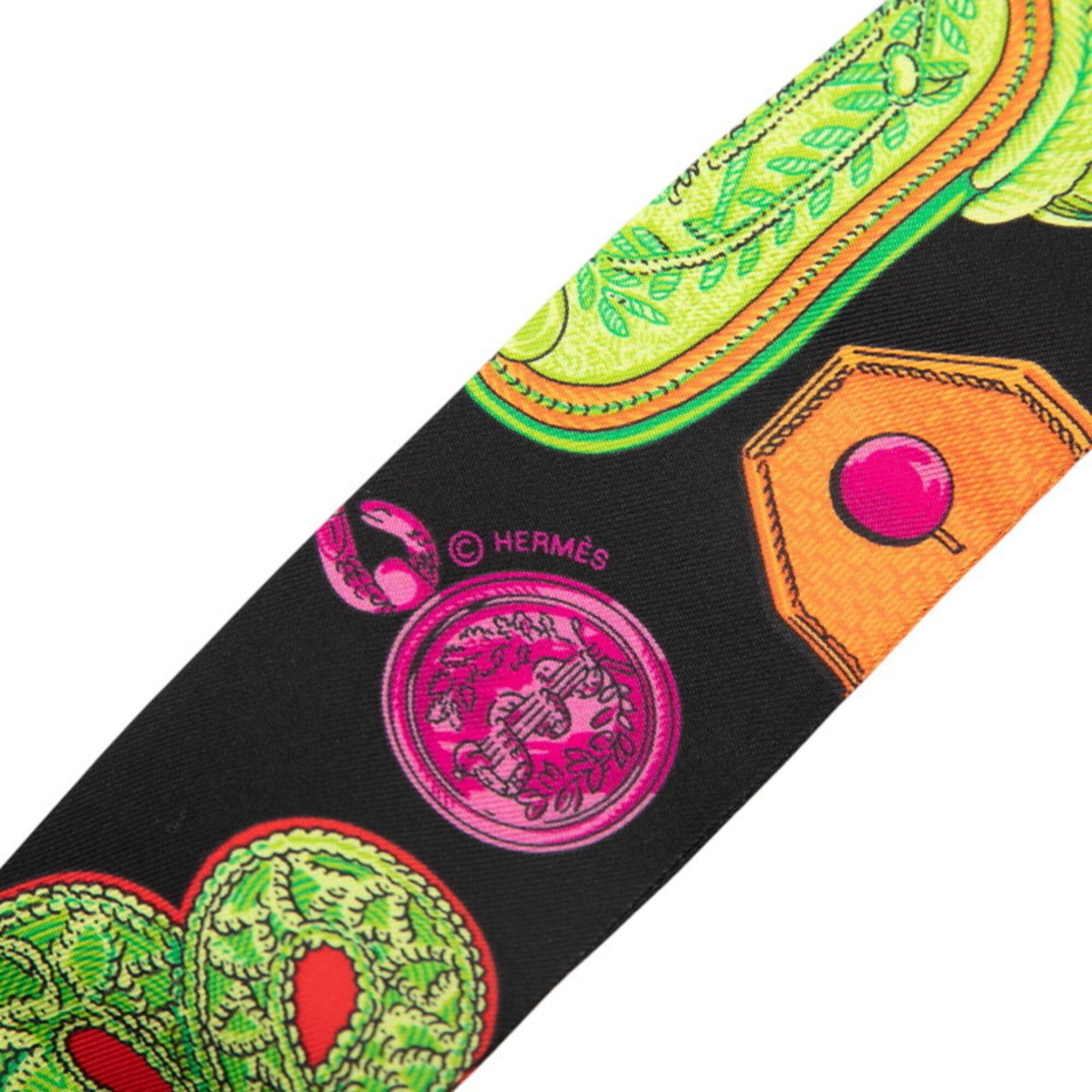 Hermes Hermes Twilly Epaulettes Shoulder Strap Scarf Muffler Black Multicolor Silk Women's HERMES Size ONE SIZE - 4 Thumbnail