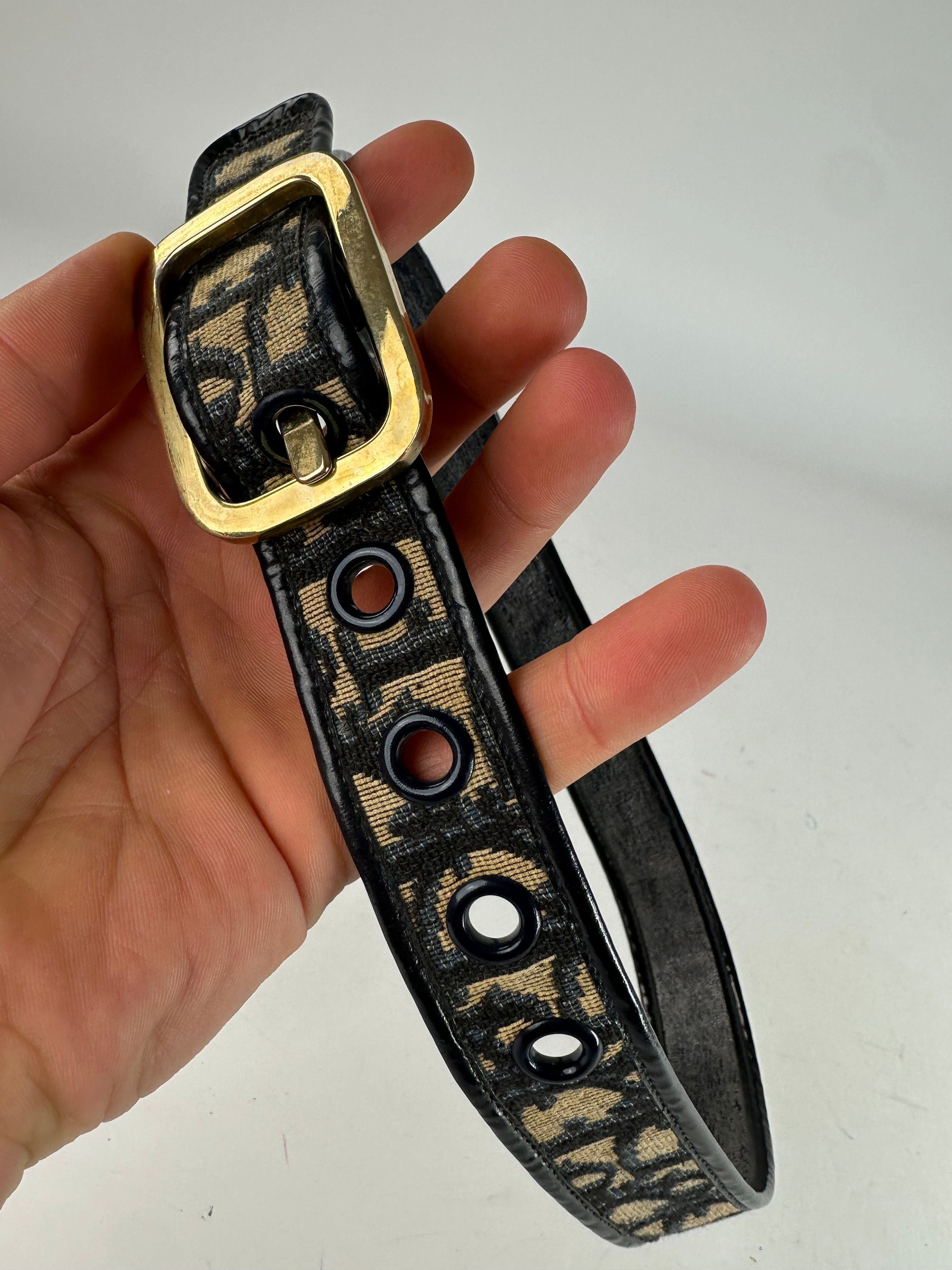 Dior Vintage Oblique Monogram Belt Navy Beige Size ONE SIZE - 2 Thumbnail