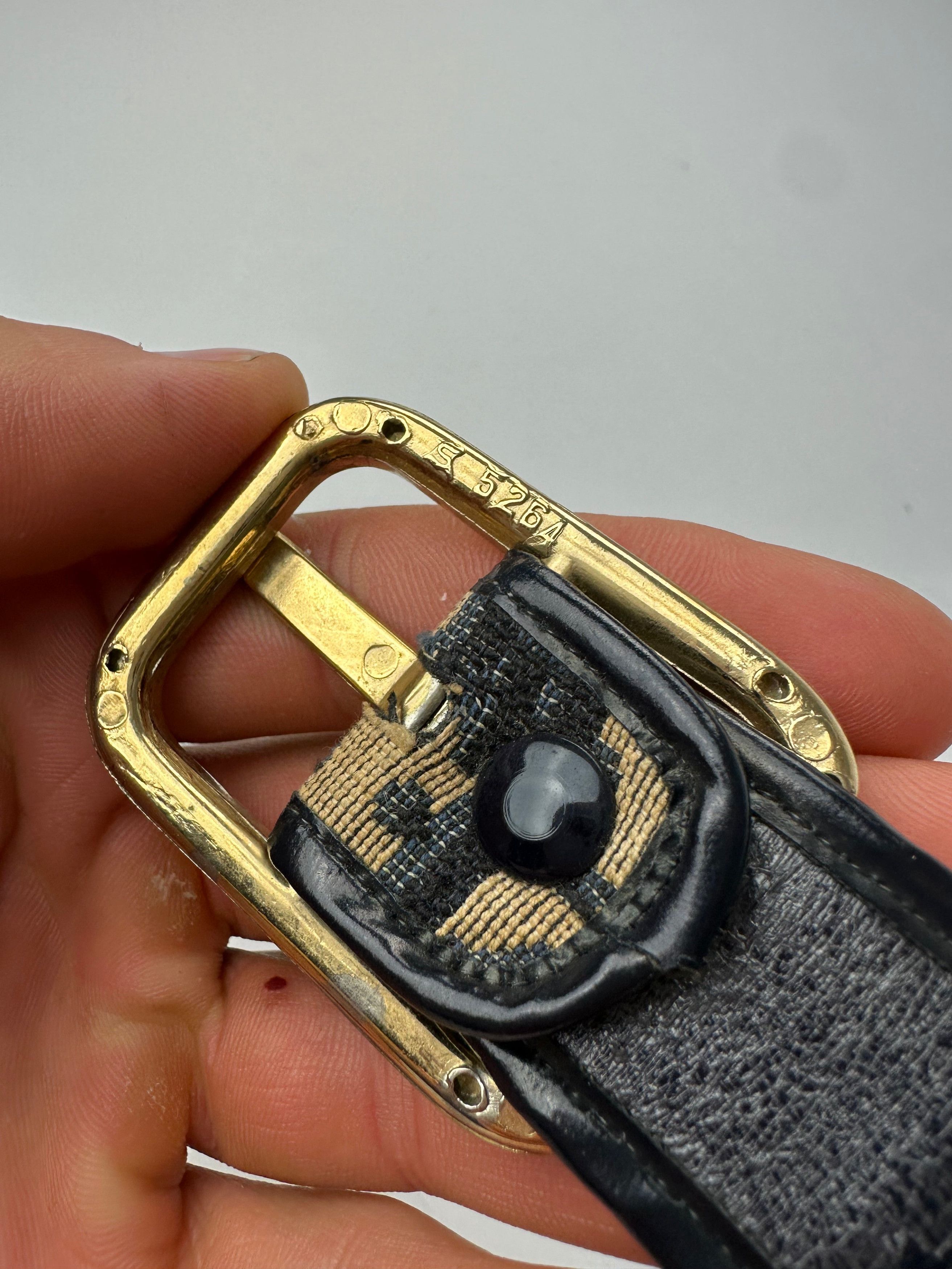 Dior Vintage Oblique Monogram Belt Navy Beige Size ONE SIZE - 3 Thumbnail